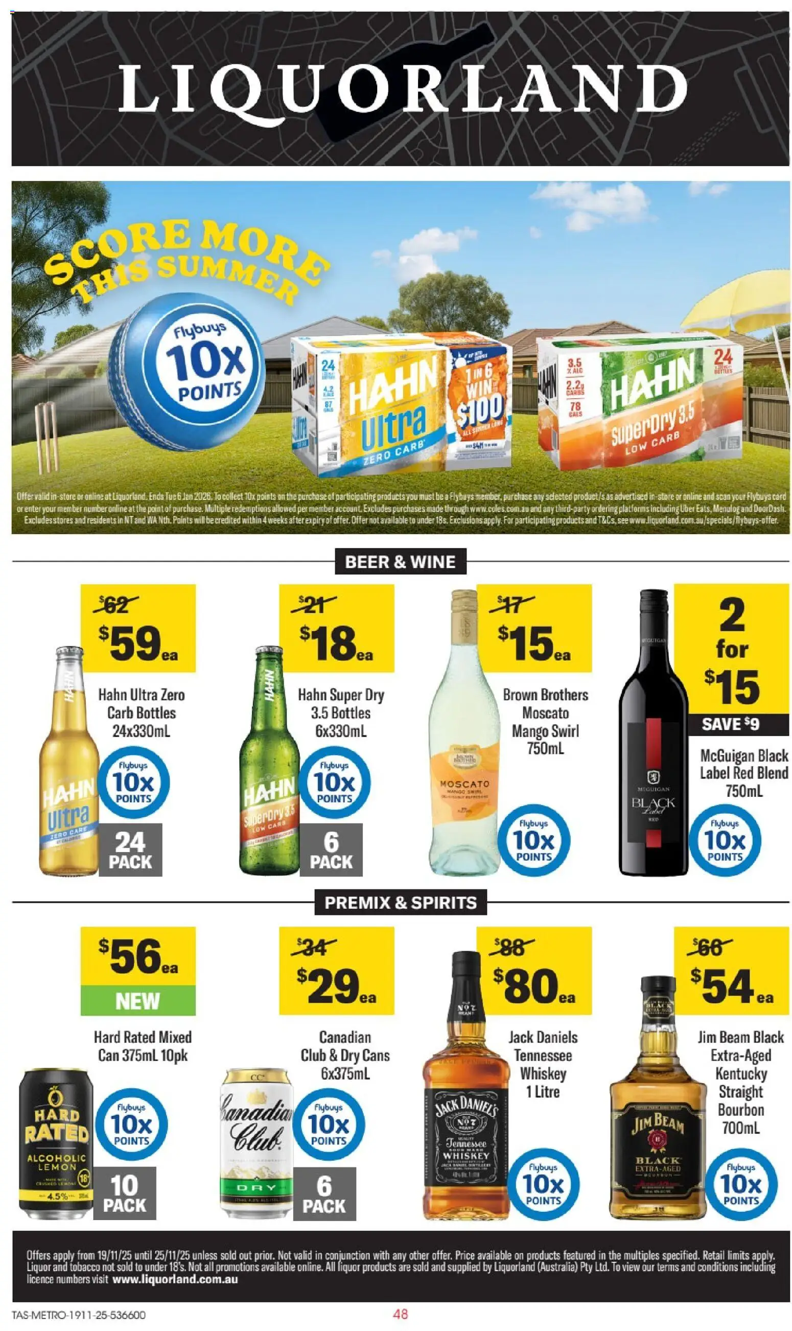 Preview of catalogue Catalogue TAS from shop Liquorland valid 19/11/2025 - Wine, Beer, Bourbon, Platforms, Whiskey, Lemon, Mango, Jack Daniel’s