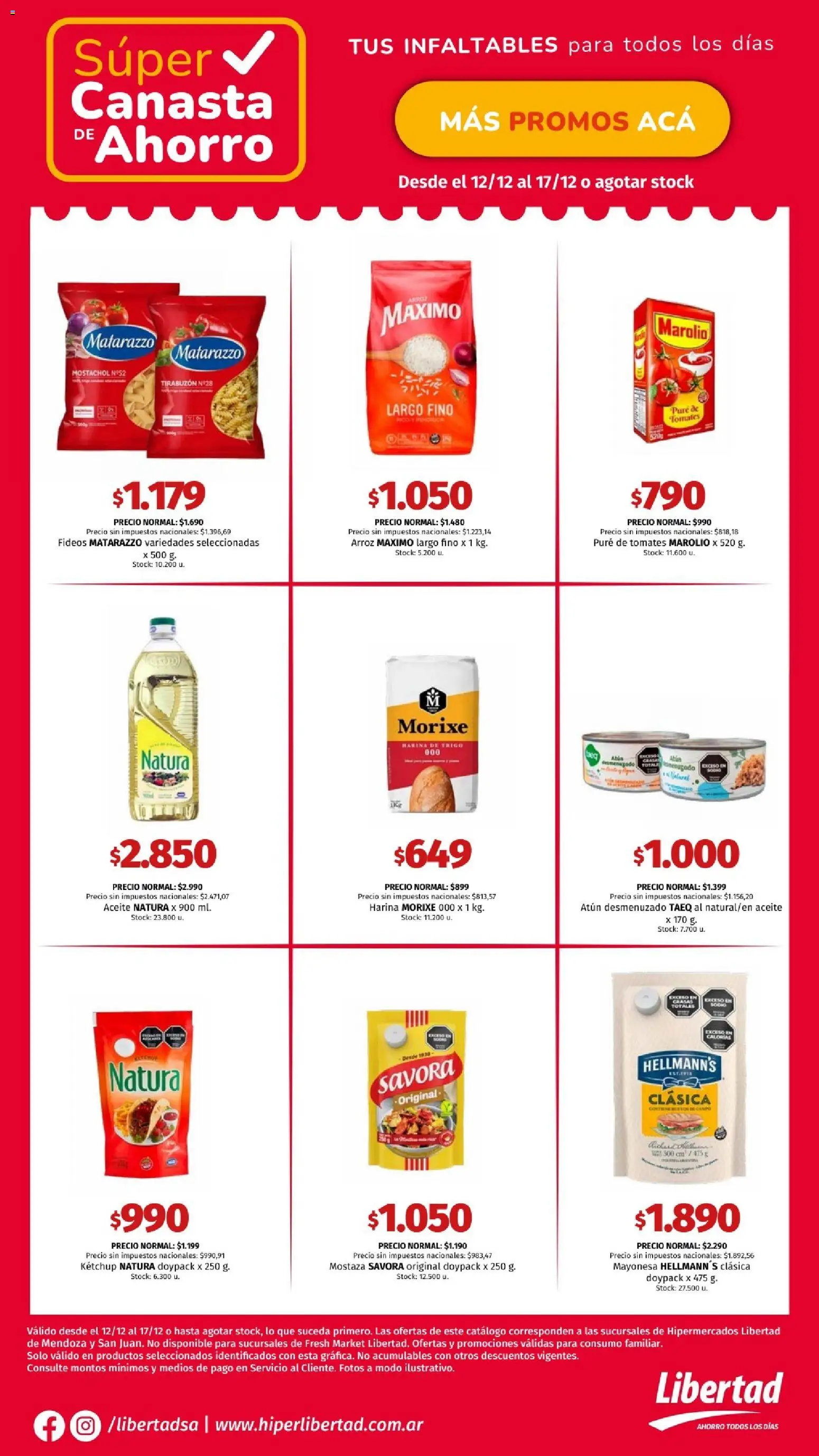 Vista previa del folleto de la tienda Hipermercado Libertad válido desde el 12/12/2025 - Mostaza, Tomates, Arroz, Fideos, Atún, Ketchup, Mayonesa, Canasta