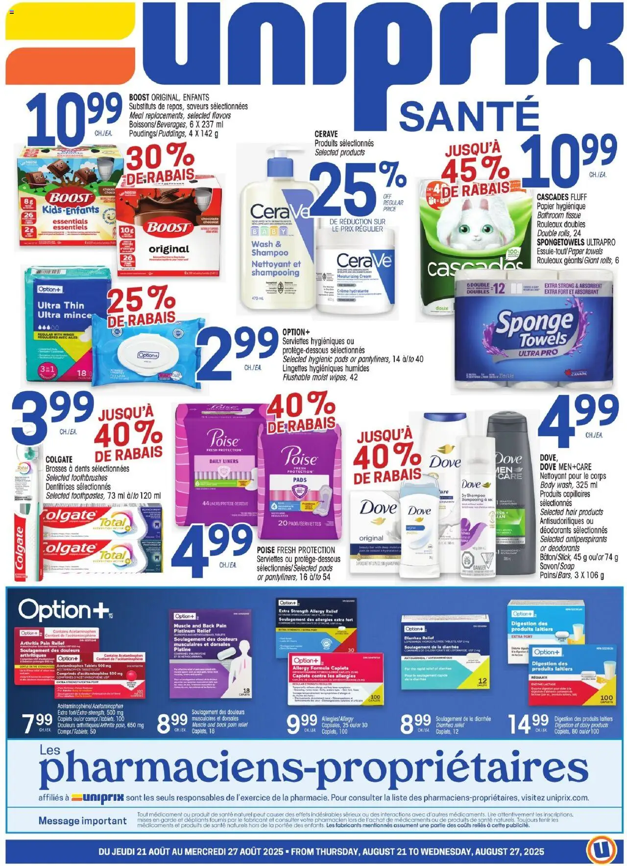 Uniprix flyer valid from Aug 21, 2025 - page number 1