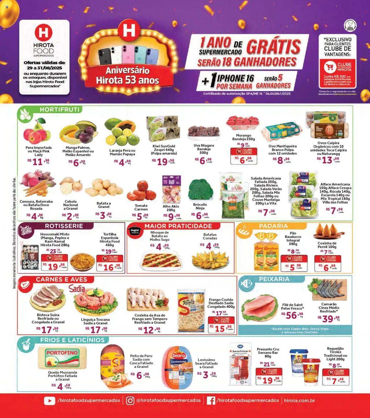 Hirota Food folheto "Ofertas Fim de Semana" válido a partir de 29/08/2025 - número de página 1 - Manga, Peru, Uva, Nhoque, Batata, Mussarela, Alface americana, Cebola
