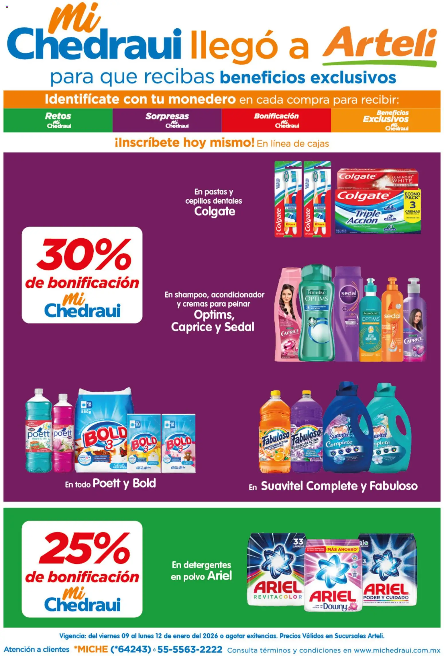 Vista previa las ofertas de la tienda Arteli - Folleto MiChedraui desde el 09/01/2026 - Ropa, Acondicionador, Monedero, Polvo
