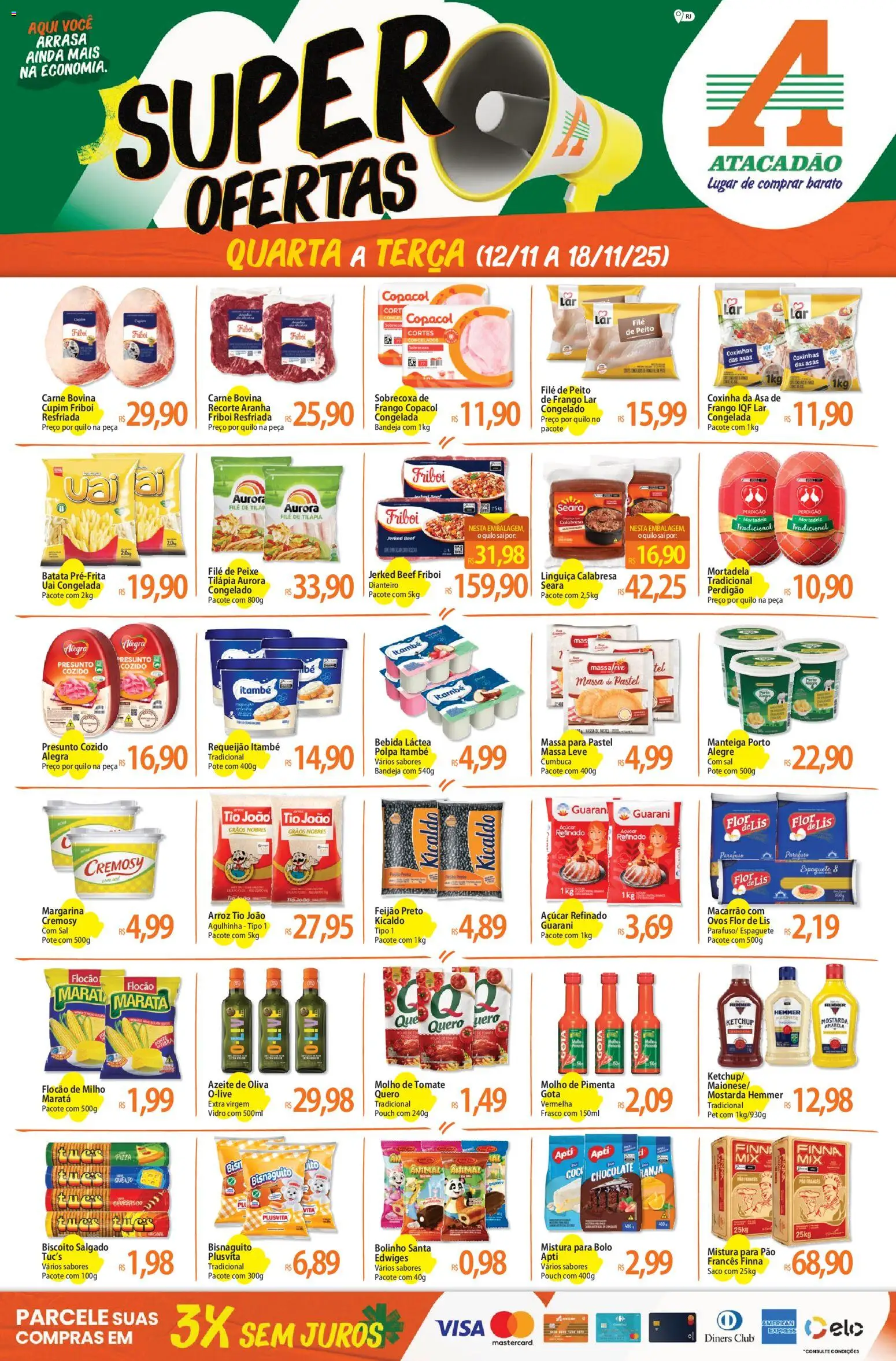 Pré-Visualização do folheto "Ofertas - RJ" da loja Atacadão válido a partir de 12/11/2025 - Pão, Biscoito, Frango, Tomate, Ketchup, Margarina, Tilápia, Mistura para bolo