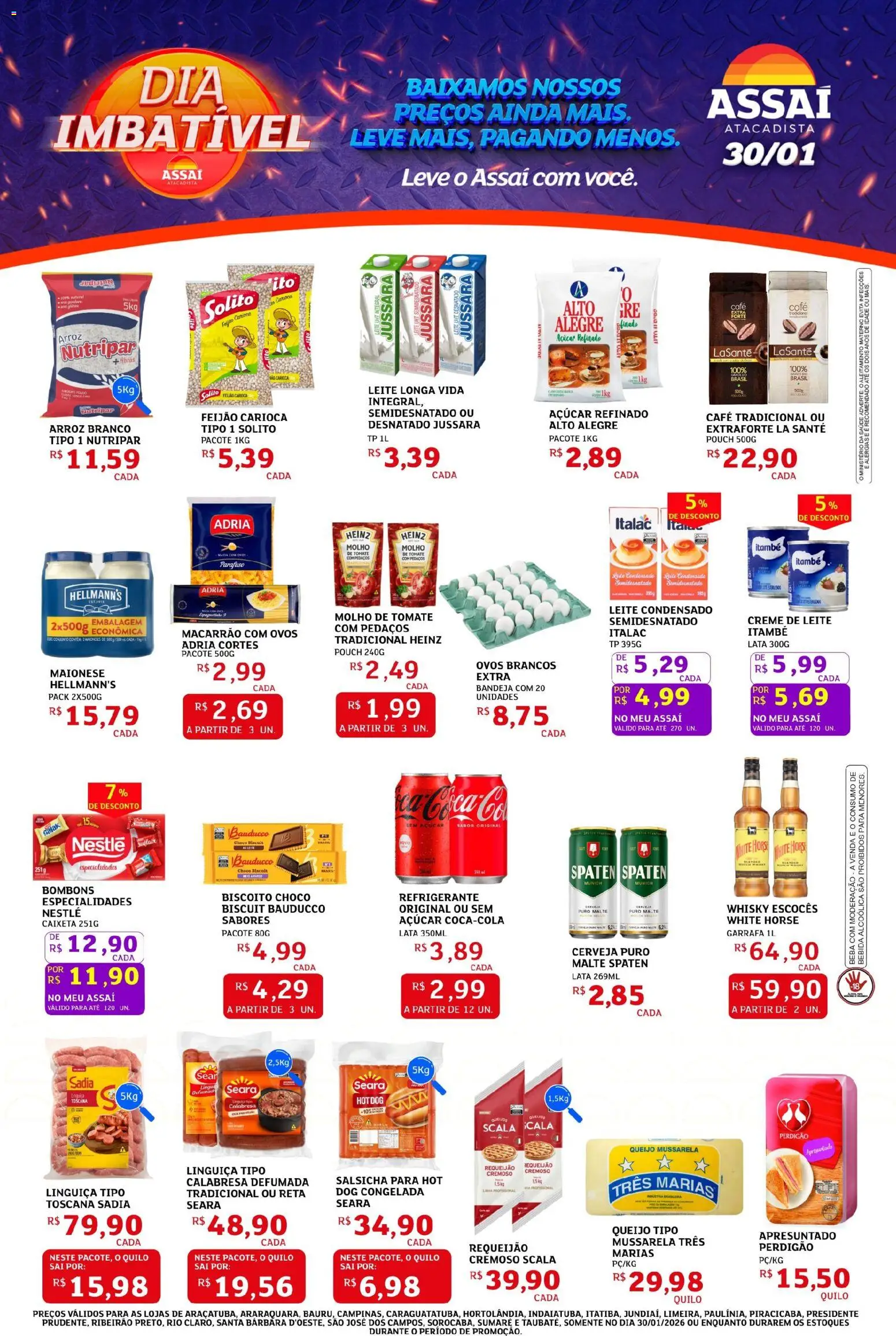 Pré-Visualização do folheto "Encarte - SP" da loja Assaí Atacadista válido a partir de 30/01/2026 - Macarrão, Leite condensado, Arroz, Biscoito, Maionese, Molho de tomate, Especialidades, Leite longa vida