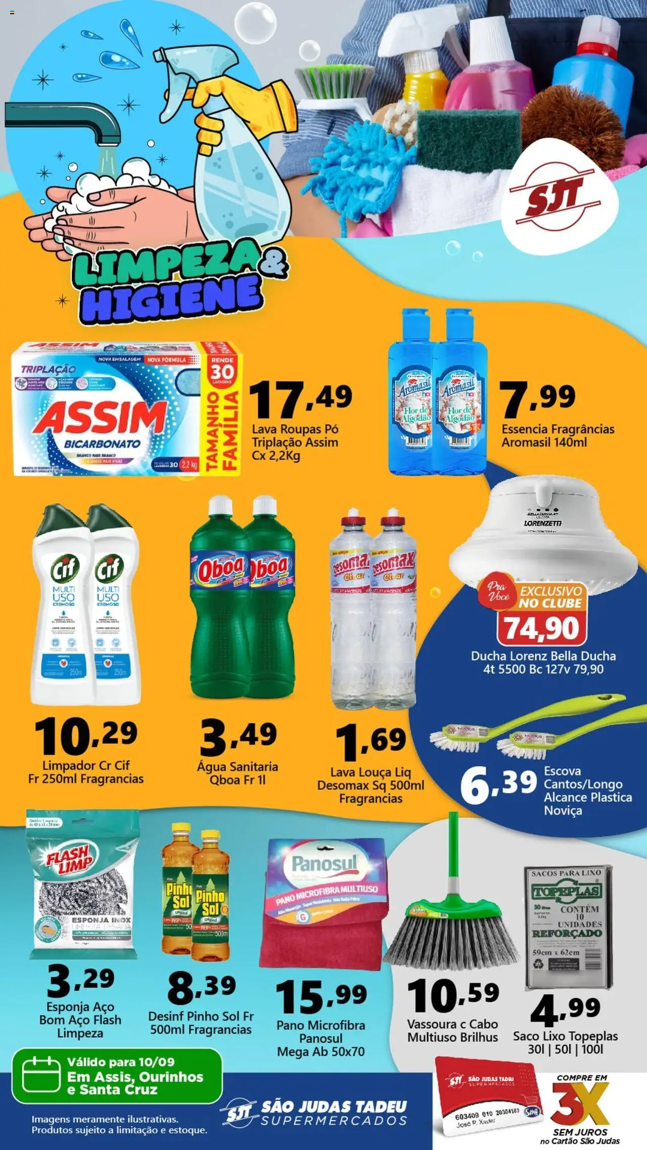 São Judas Tadeu folheto "Ofertas Higiene e Limpeza" válido a partir de 10/09/2025 - número de página 1 - Água, Vassoura, Pó, Louça, Algodão, Água sanitária, Esponja, Cabo