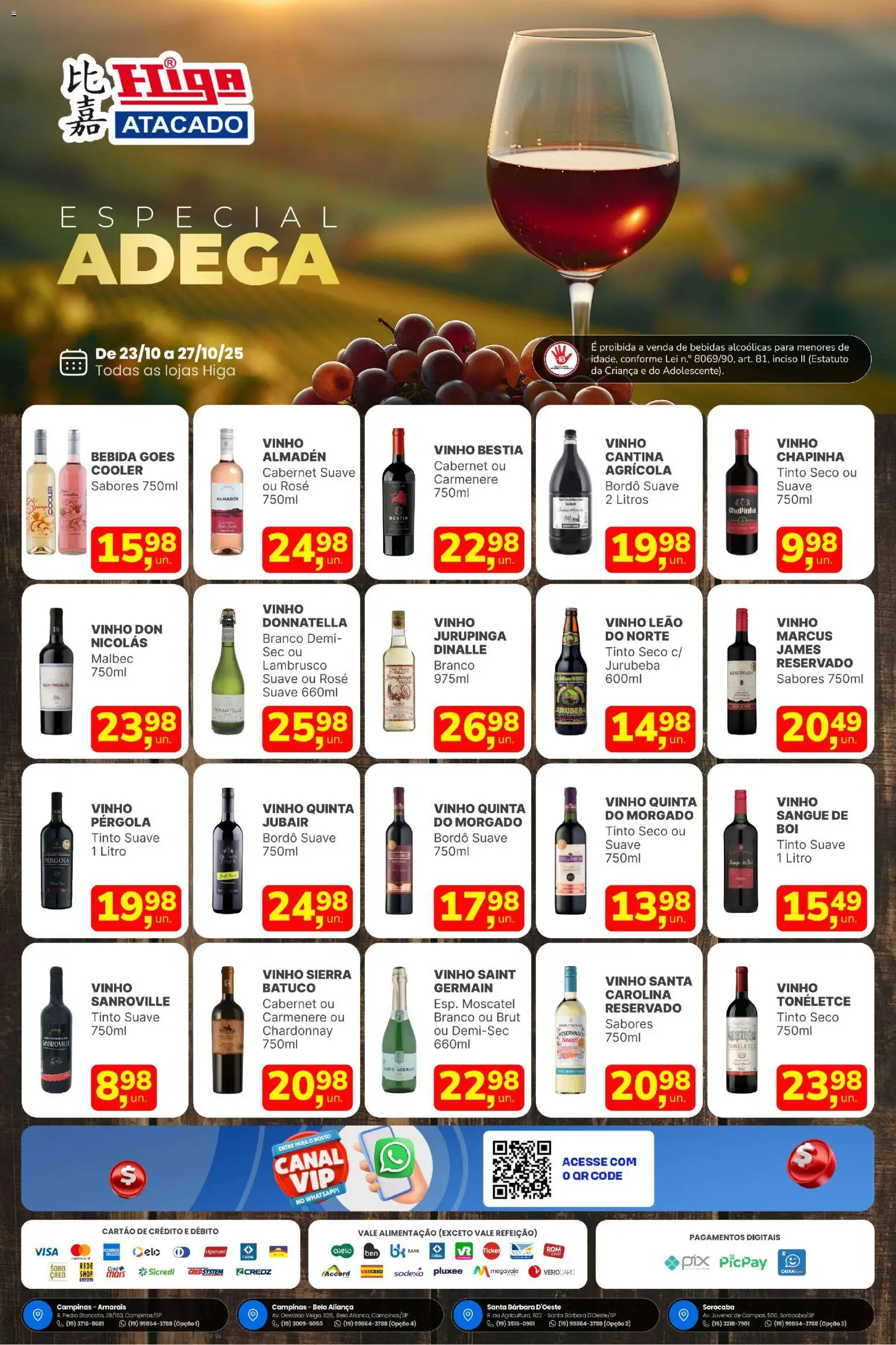 Pré-Visualização do folheto "Ofertas Especial de Vinhos" da loja Higa Atacado válido a partir de 23/10/2025 - Aliança, Cooler, Vinho, Bebidas, Bebida, Chapinha