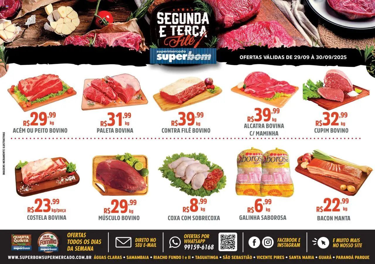 Superbom folheto "Ofertas da semana" válido a partir de 29/09/2025 - número de página 1 - Bacon, Alcatra, Maminha, Costela bovina, Contra filé, Músculo bovino, Acém