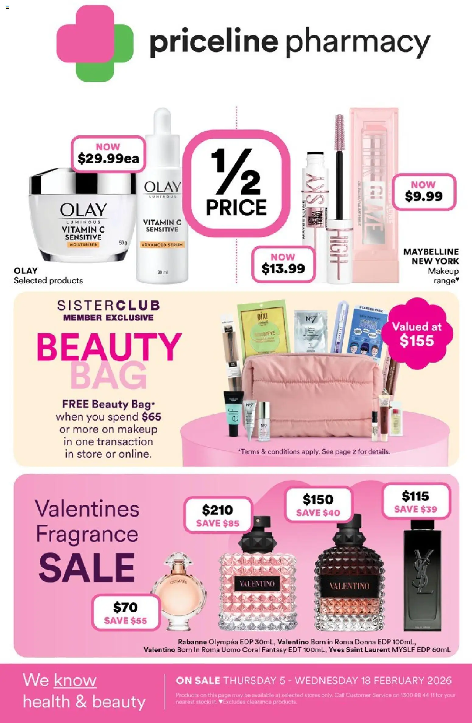 Preview of catalogue Catalogue from shop Priceline Pharmacy valid 05/02/2026 - Fragrance, Moisturiser, Makeup, Vitamin