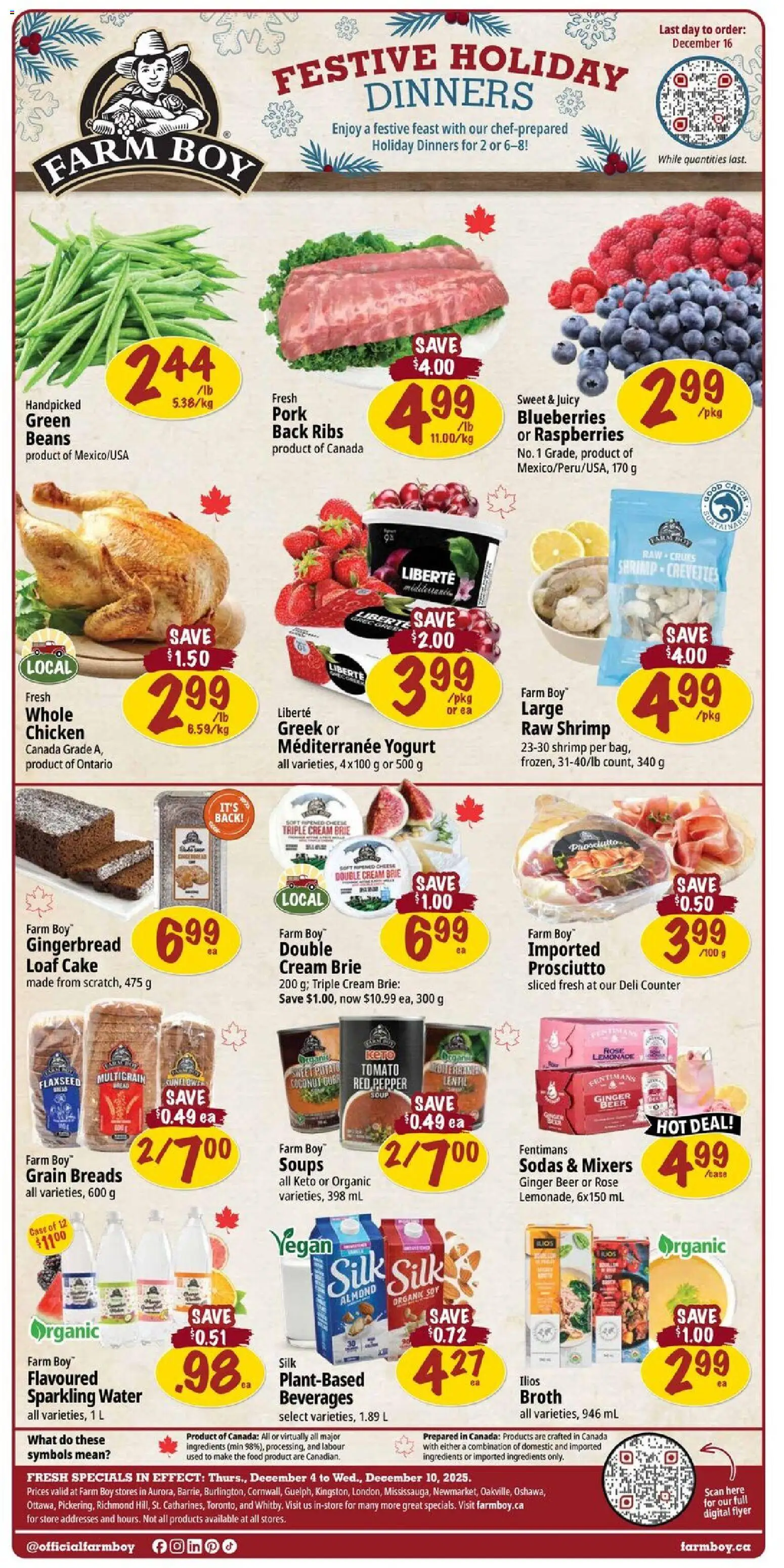 Preview of leaflet Weekly flyer / circulaire from shop Farm Boy is valid from Dec 04, 2025 - Cake, Beer, Water, Prosciutto, Raspberries, Beans, Pork, Gingerbread