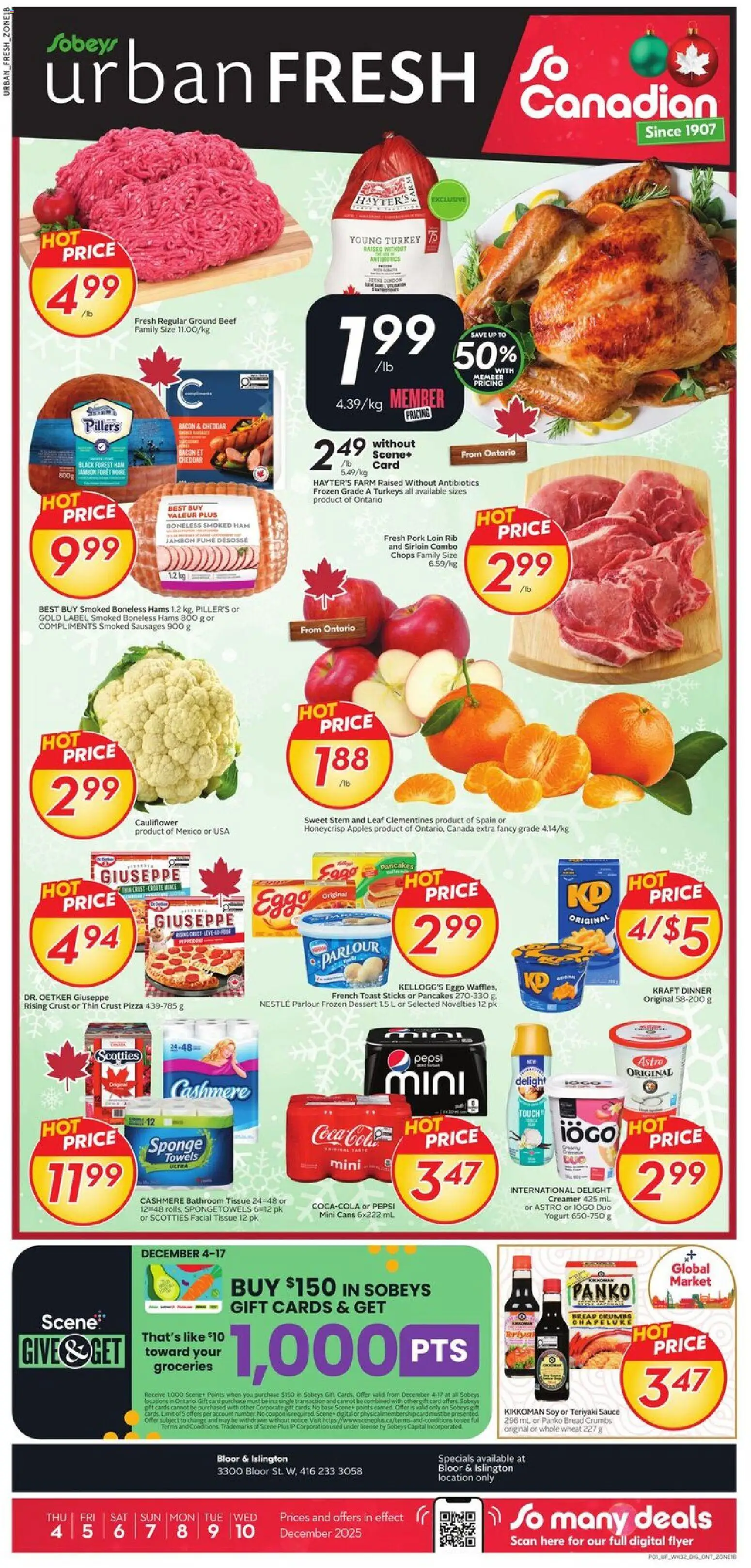 Preview of leaflet Weekly Flyer - ON from shop Sobeys is valid from Dec 04, 2025 - Turkey, Bread, Yogurt, Pepsi, Cauliflower, Ham, Pork, Pork loin