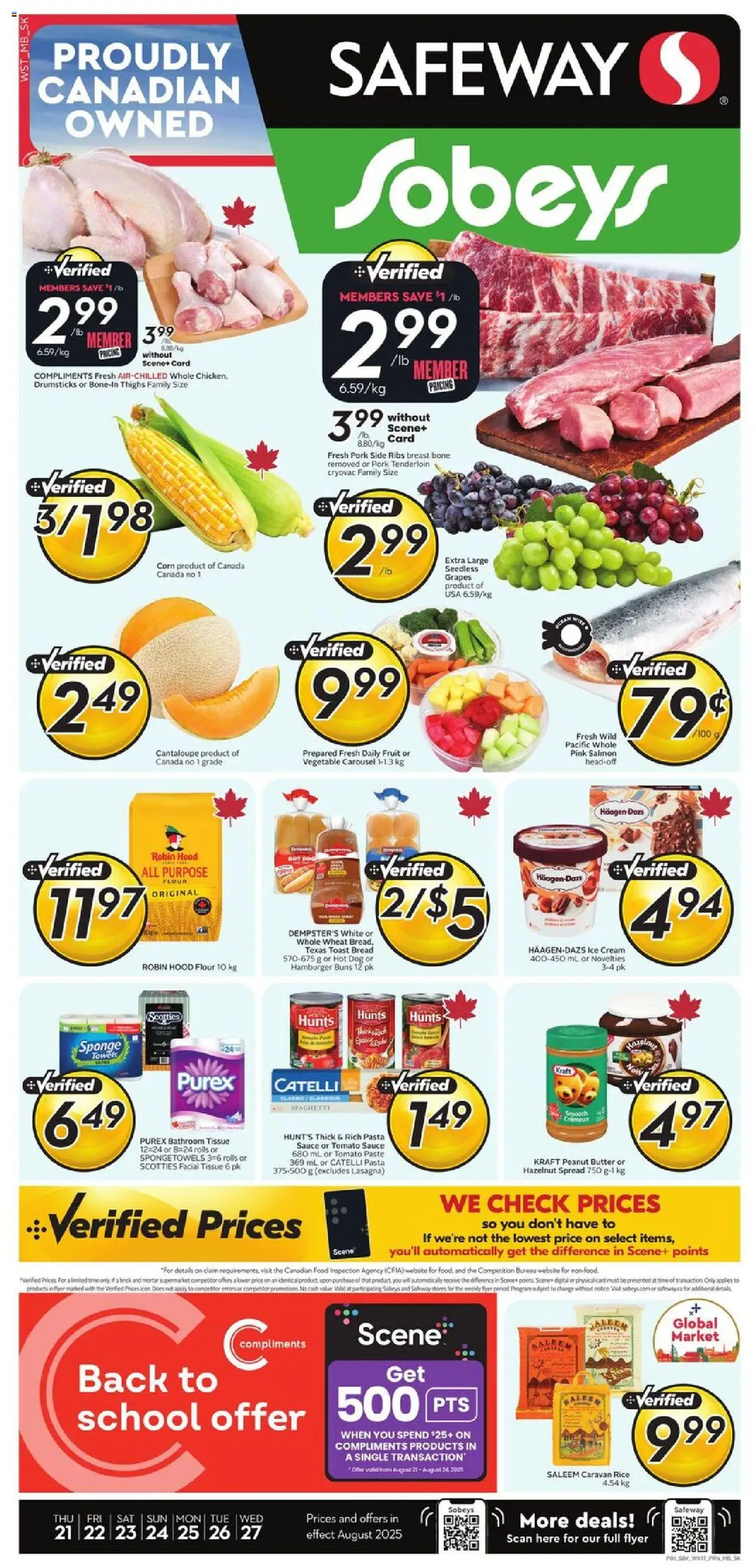 Safeway flyer valid from Aug 21, 2025 - page number 1 - Hamburger, Fruit, Rice, Pork tenderloin, Grapes, Drumsticks, Flour, Seedless grapes