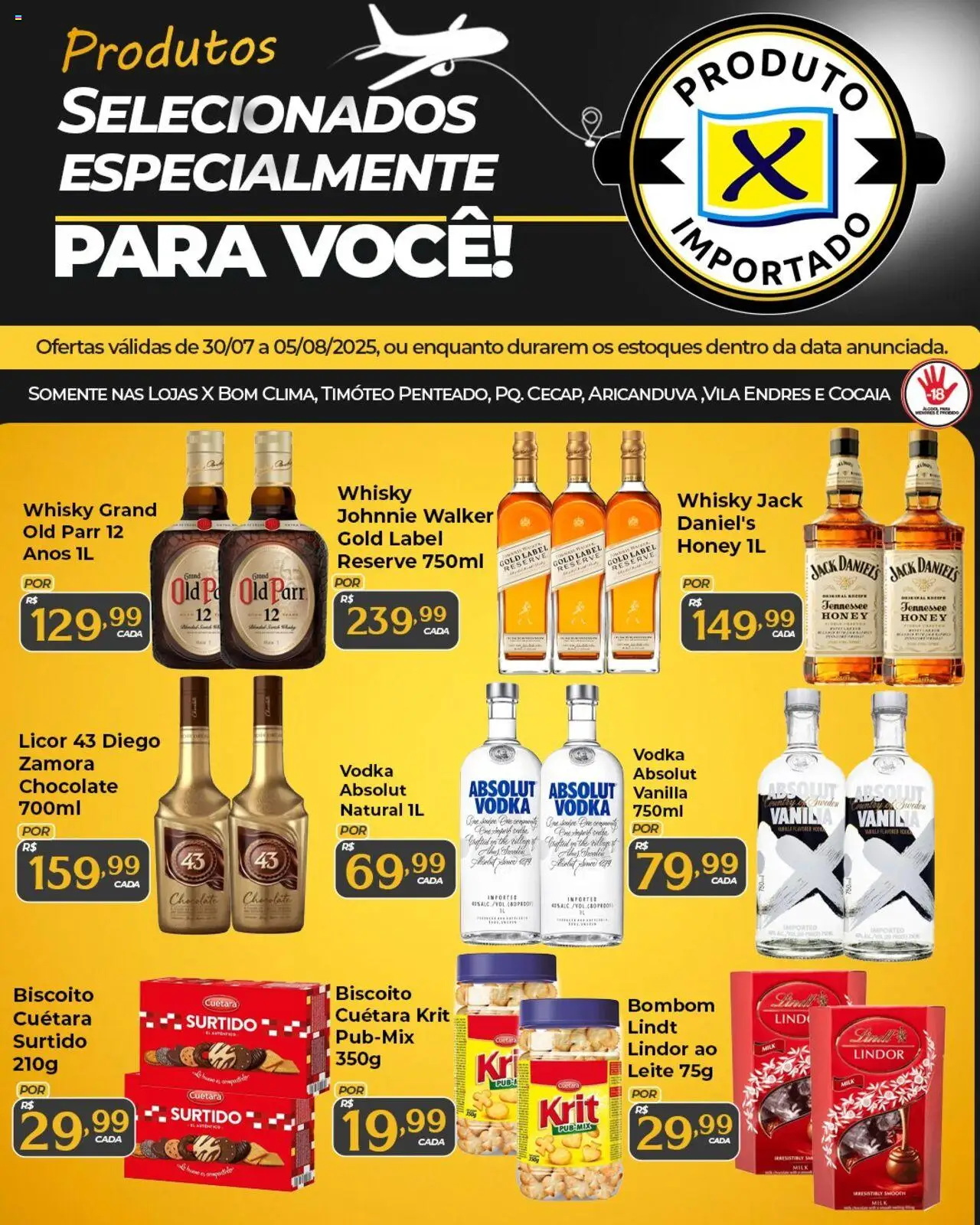 X Supermercados folheto "Ofertas Especiais de Produtos Importados" válido a partir de 30/07/2025 - número de página 1