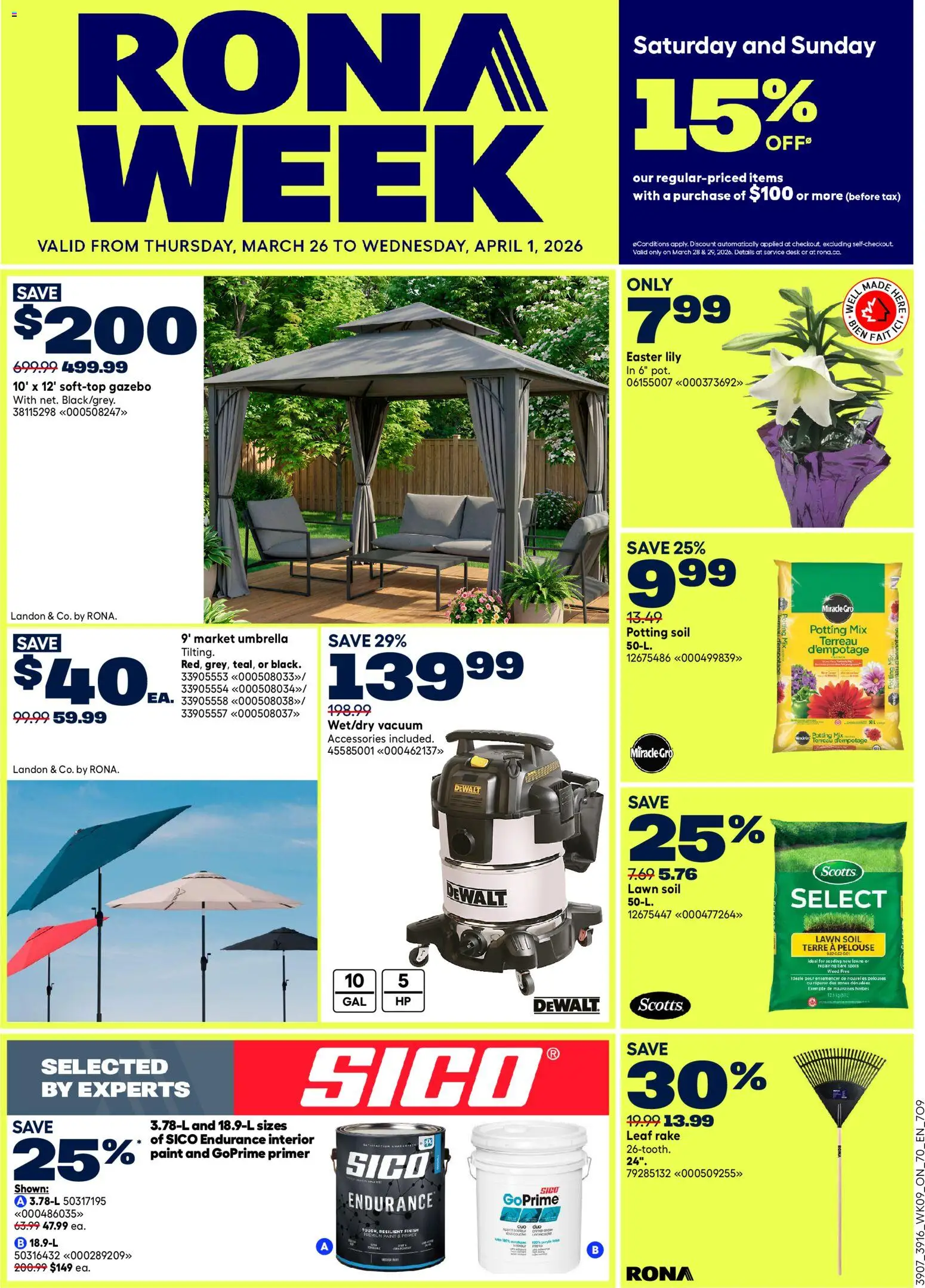 Preview of leaflet Rona weekly flyer from shop Rona is valid from Mar 26, 2026 - Umbrella, Soil