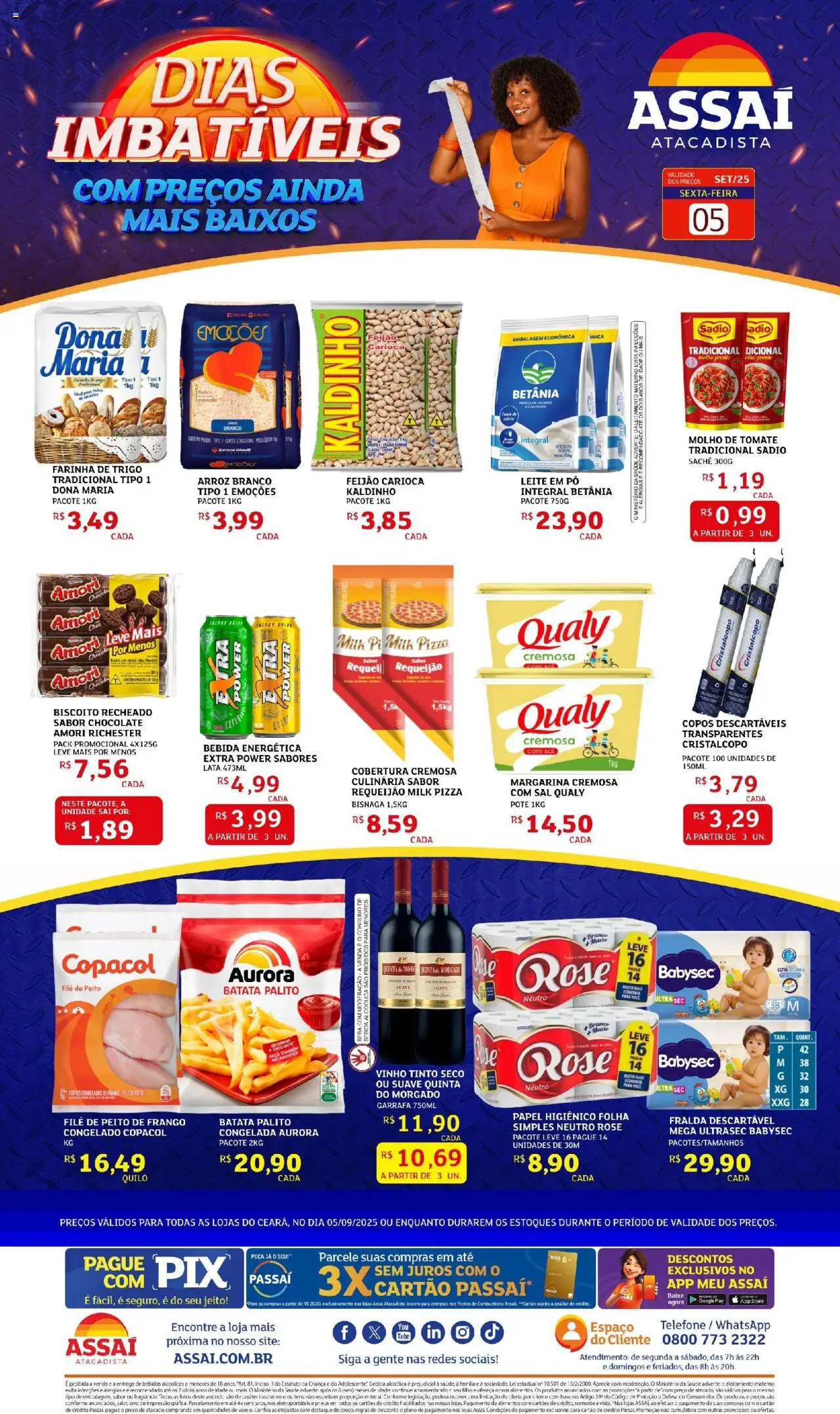Assaí Atacadista folheto "Encarte - CE" válido a partir de 05/09/2025 - número de página 1 - Pizza, Arroz, Leite, Copos, Papel higiênico, Peito de frango, Requeijão, Molho de tomate