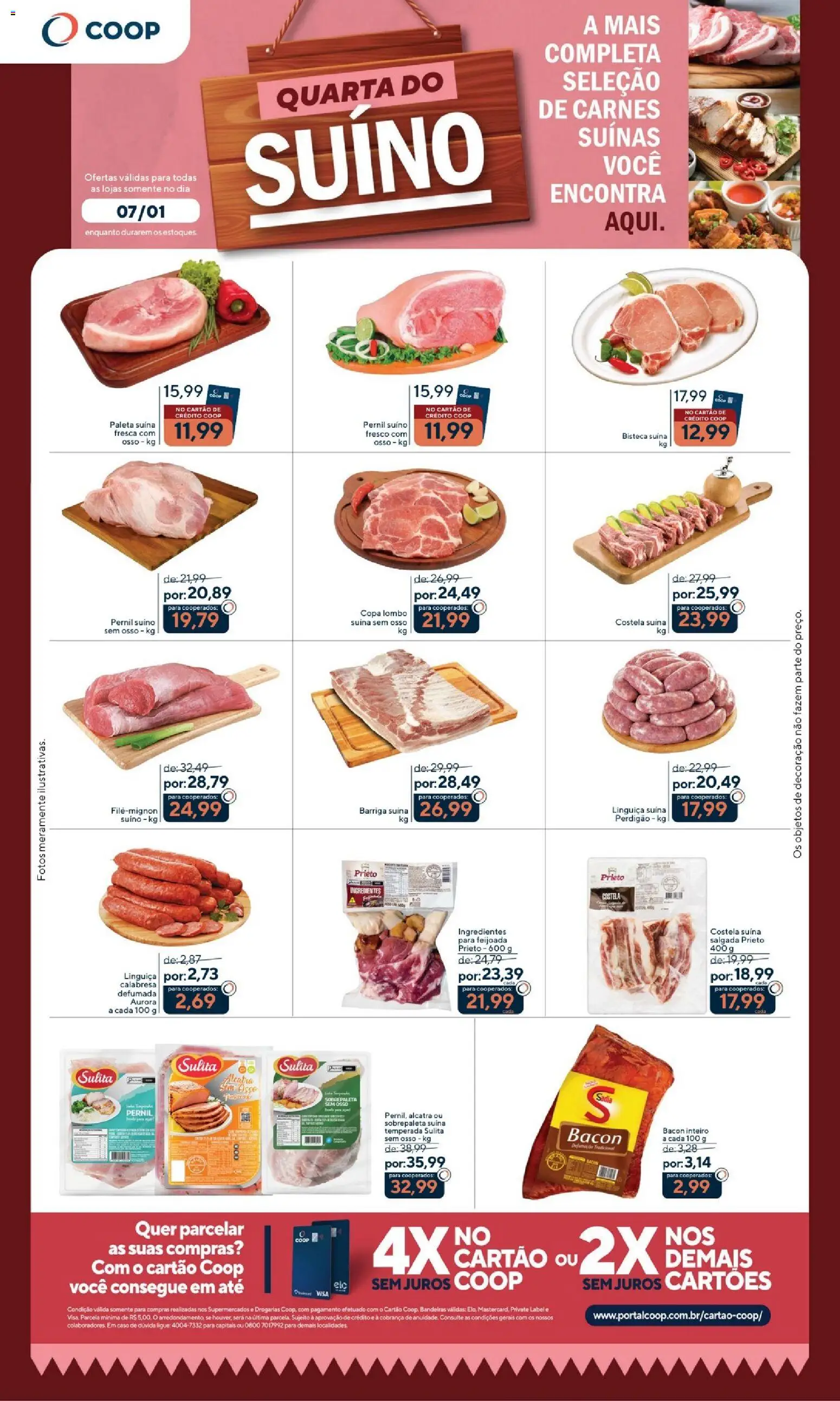 Pré-Visualização do folheto "Ofertas Quarta dos Suínos" da loja Coop válido a partir de 07/01/2026