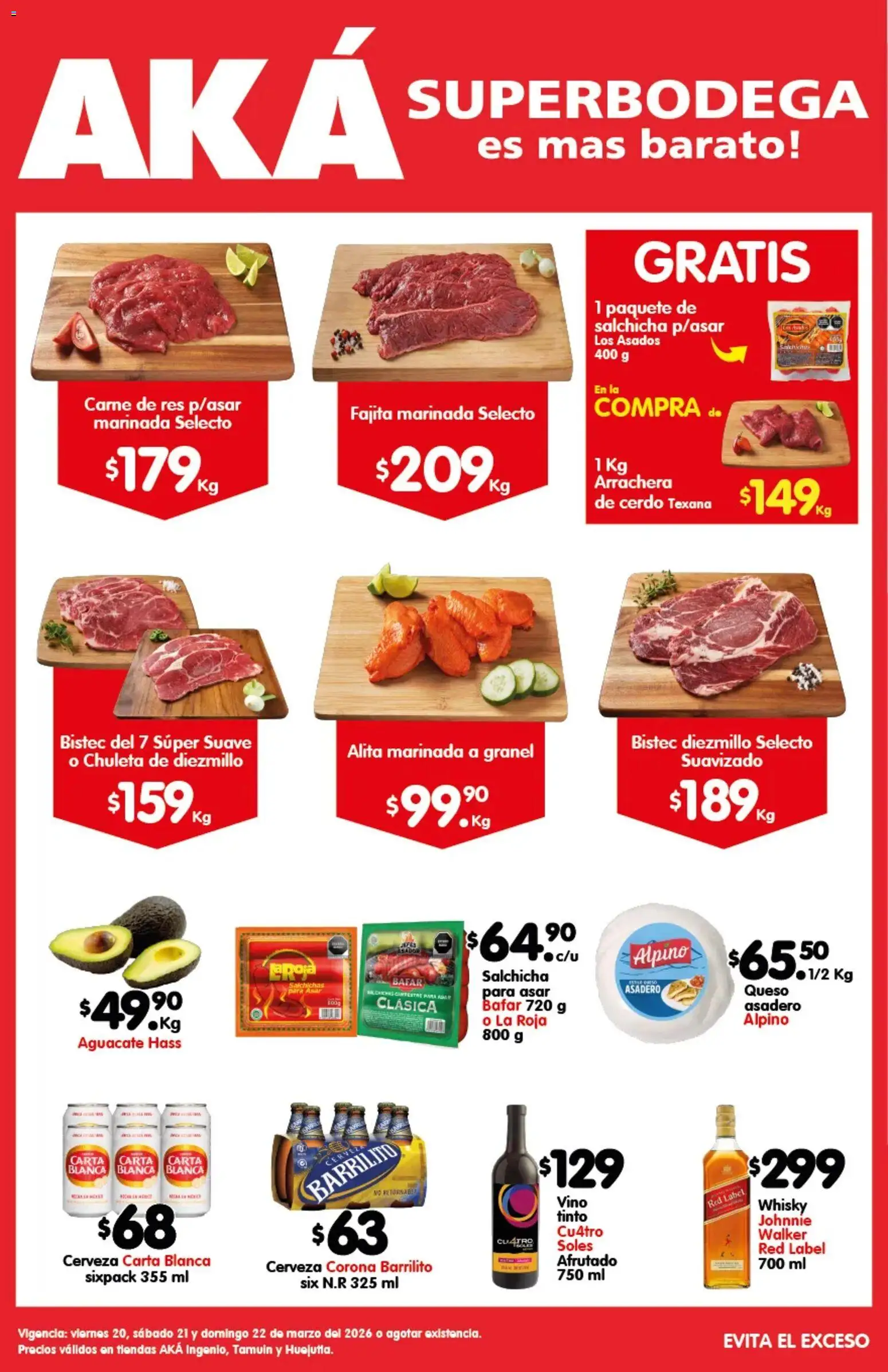 Vista previa las ofertas de la tienda Arteli - Arteli folleto Carnita Asada Aká Superbodegas Foraneas desde el 20/03/2026 - Whisky, Cerveza, Carne, Salchicha, Res, Chuleta, Carne de res, Salchichas