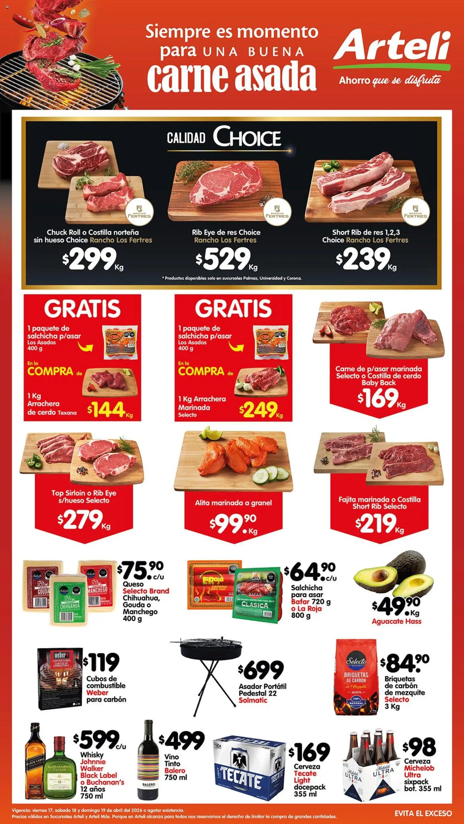 Vista previa las ofertas de la tienda Arteli - Arteli folleto Carnes & Cortes desde el 17/04/2026 - Cerveza, Aguacate, Queso, Carne, Asador, Cerdo, Salchicha, Briquetas