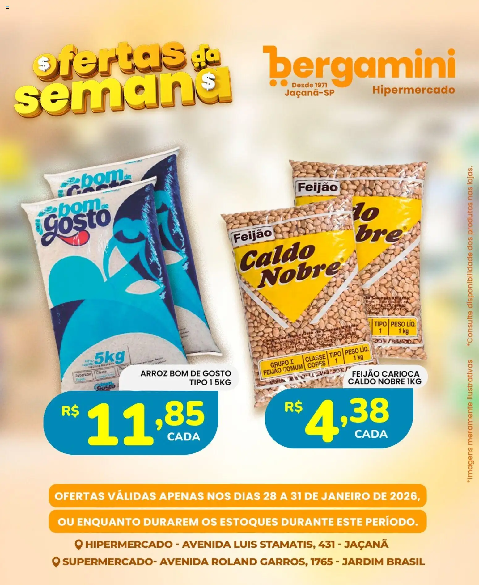Pré-Visualização do folheto "Ofertas da semana" da loja Supermercado Bergamini válido a partir de 28/01/2026