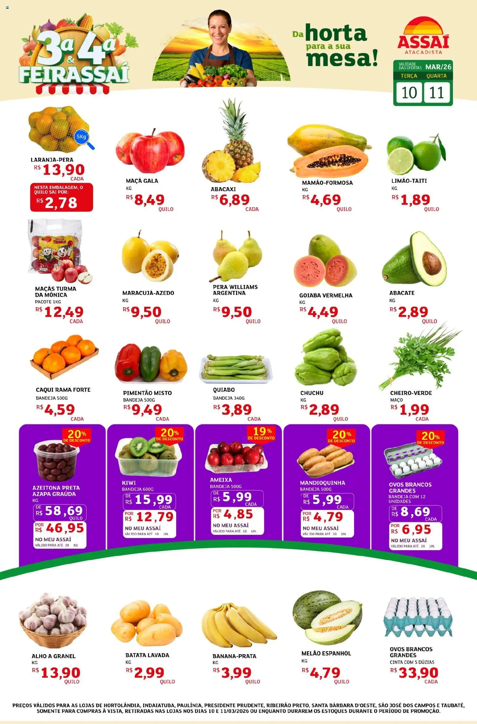 Pré-Visualização do folheto "Assaí Atacadista ofertas - SP" da loja Assaí Atacadista válido a partir de 10/03/2026 - Kiwi, Ovos, Abacaxi, Chuchu, Batata, Caqui, Goiaba, Quiabo