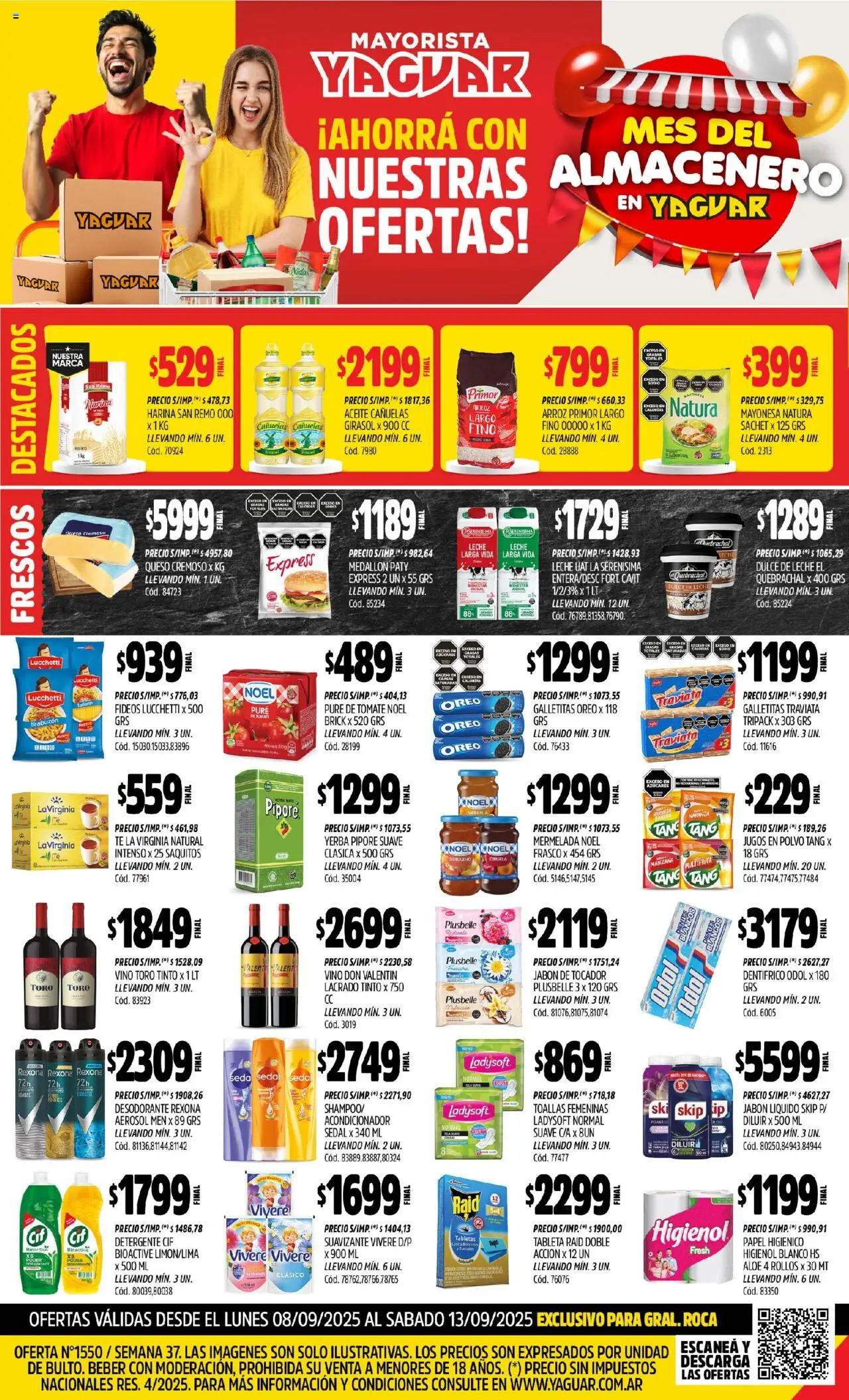Yaguar General Roca del 08/09/2025 Online - Manzana, Yerba, Oreo, Durazno, Desodorante, Detergente, Acondicionador, Tableta