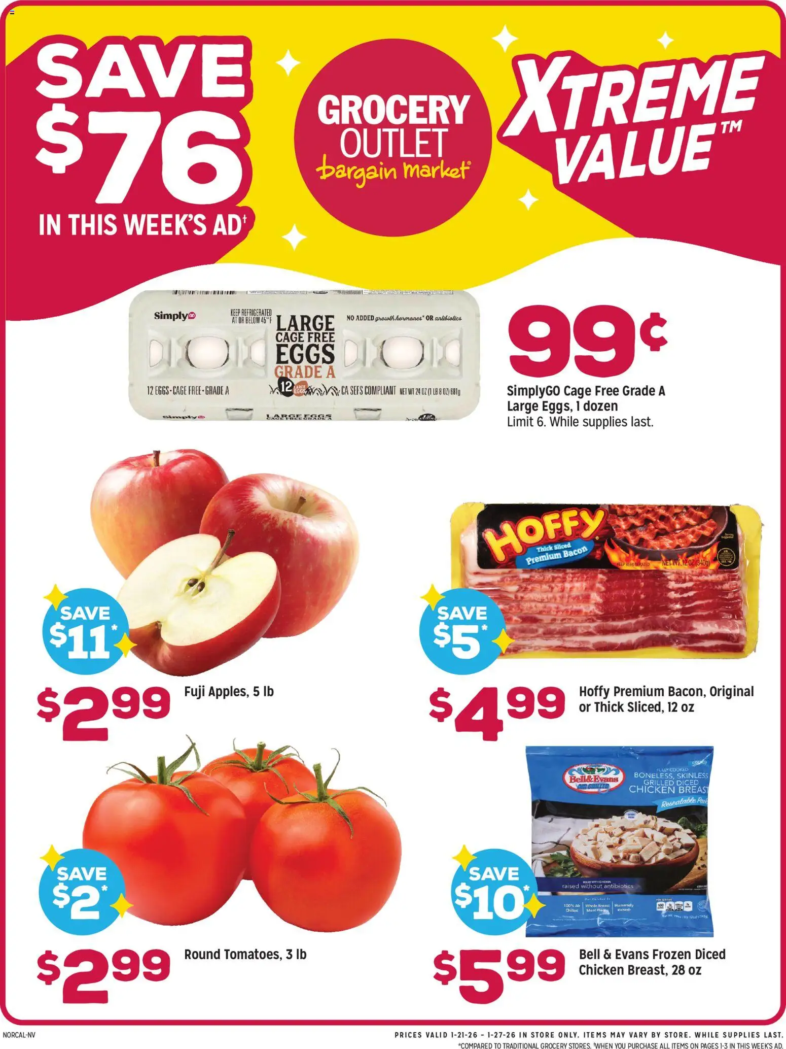 Ad Preview of Grocery Outlet Weekly Ad from 01/21/2026 - Eggs, Bacon, Chicken