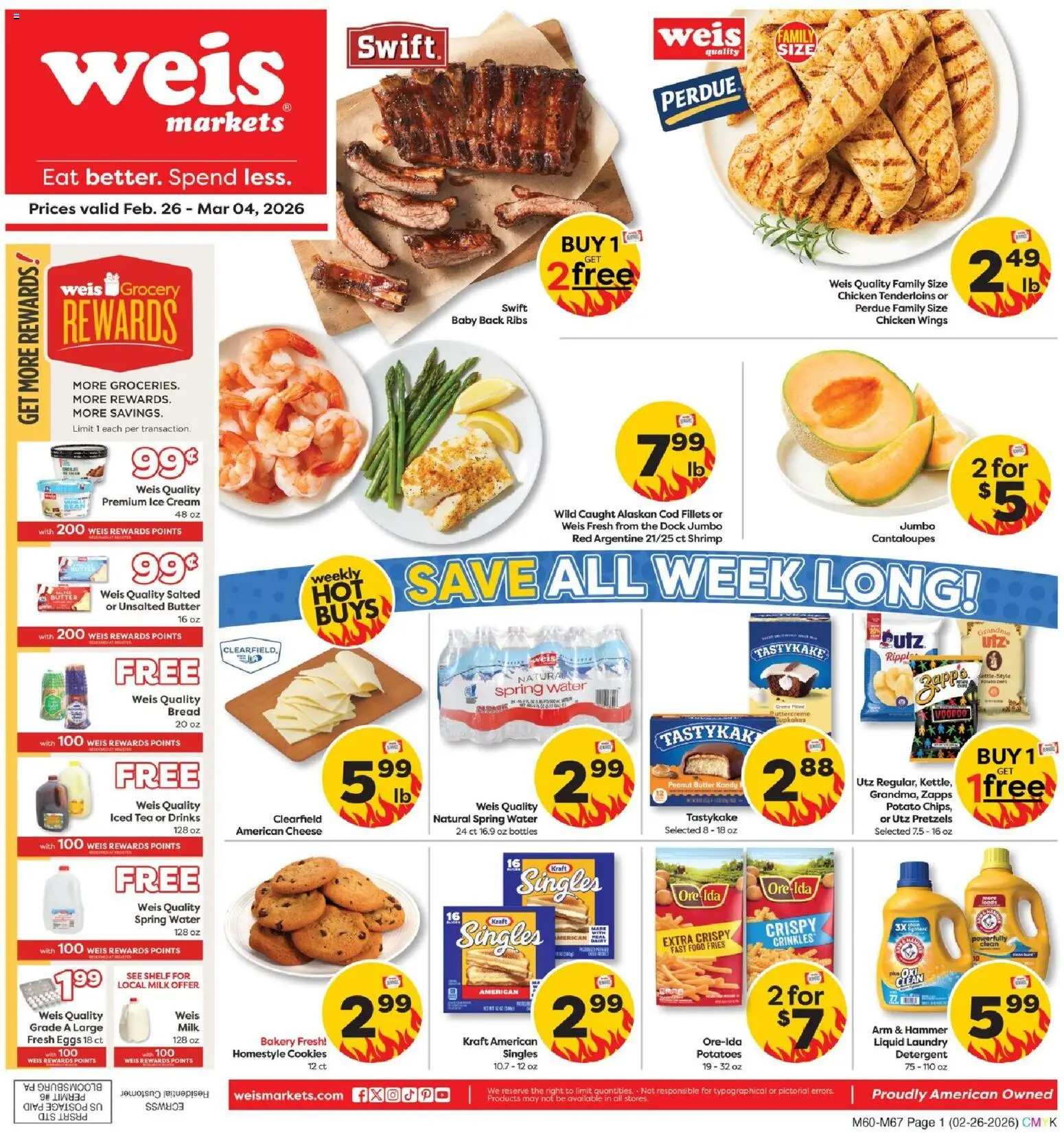 Ad Preview of Weis Weekly Circular - PA from 02/26/2026 - Water, Eggs, Cheese, Bread, Milk, Cantaloupes, Butter, Hammer