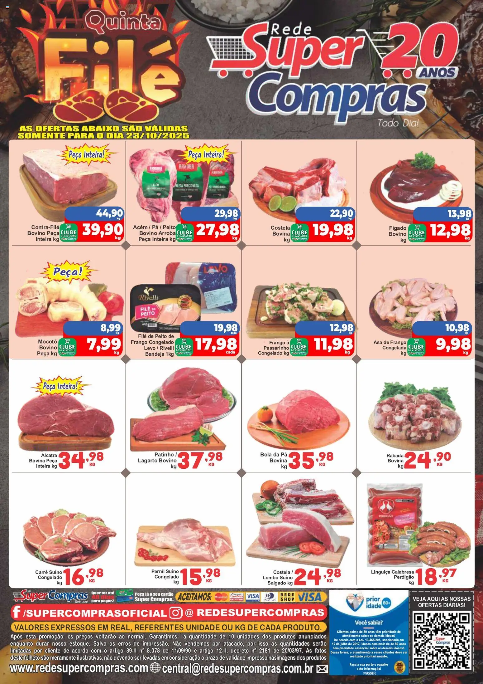 Rede Super Compras folheto "Ofertas do Dia" válido a partir de 23/10/2025 - número de página 1 - Pá, Frango, Fígado, Bandeja, Lombo, Asa de frango, Pernil suíno, Acém