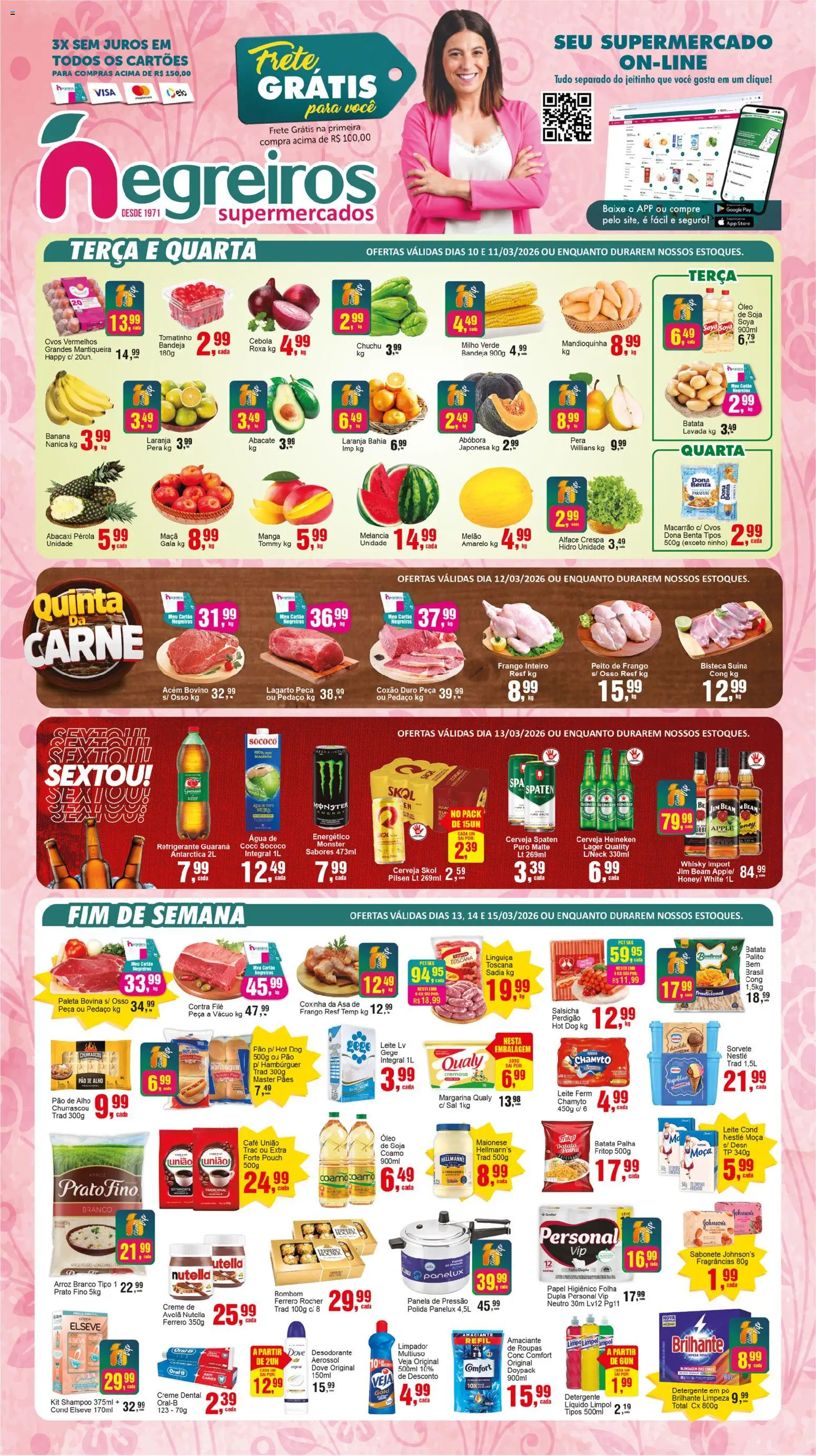 Pré-Visualização do folheto "Negreiros - Ofertas da semana" da loja Negreiros válido a partir de 10/03/2026 - Sorvete, Macarrão, Roupas, Sal, Arroz, Energético, Amaciante, Avelã