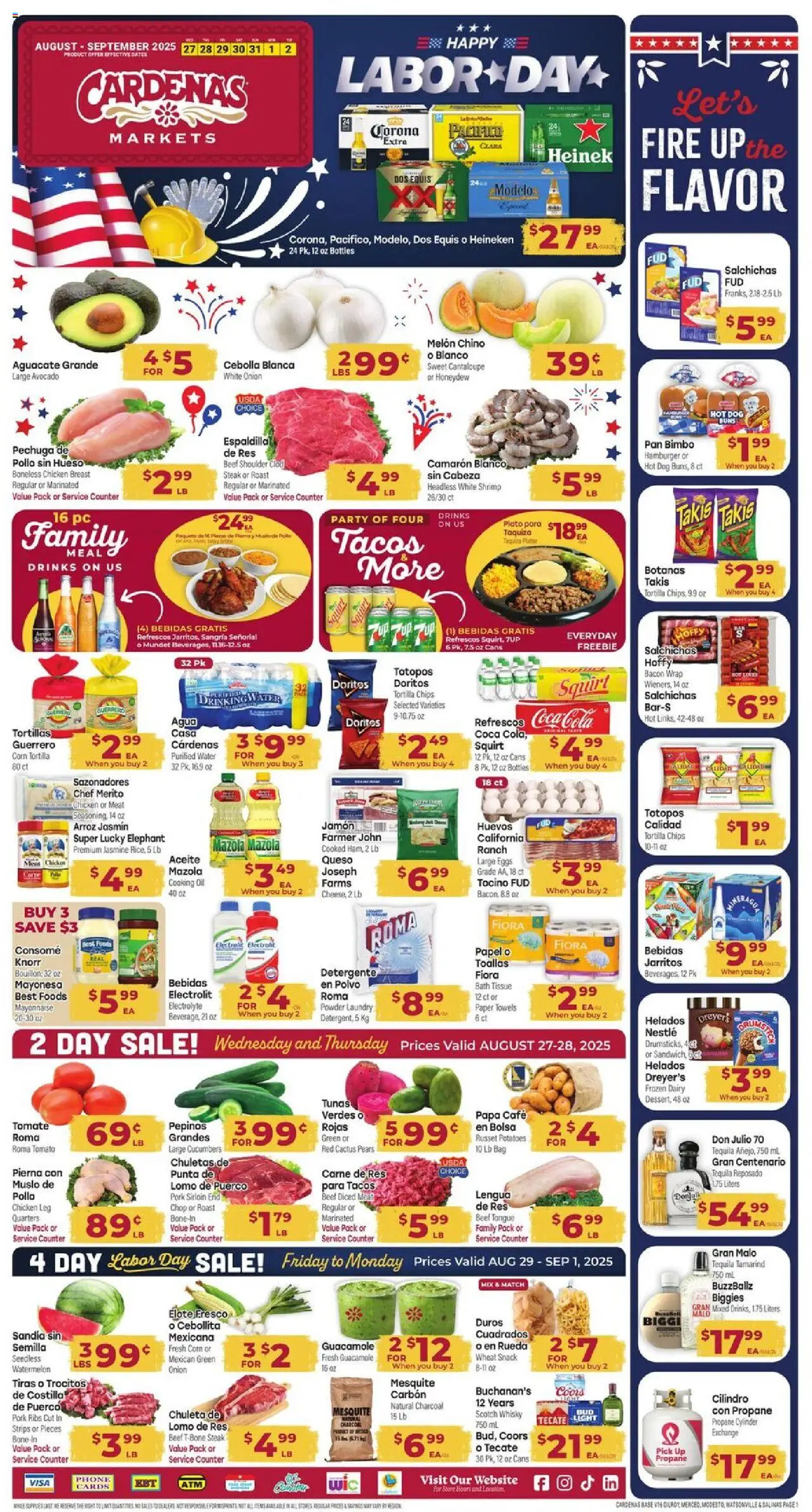 Cardenas Weekly Ad - CA from 08/27/2025 - Flyer - Page number 1 - Potatoes, Watermelon, Pan, Meat, Guacamole, Oil, Beef, Bath