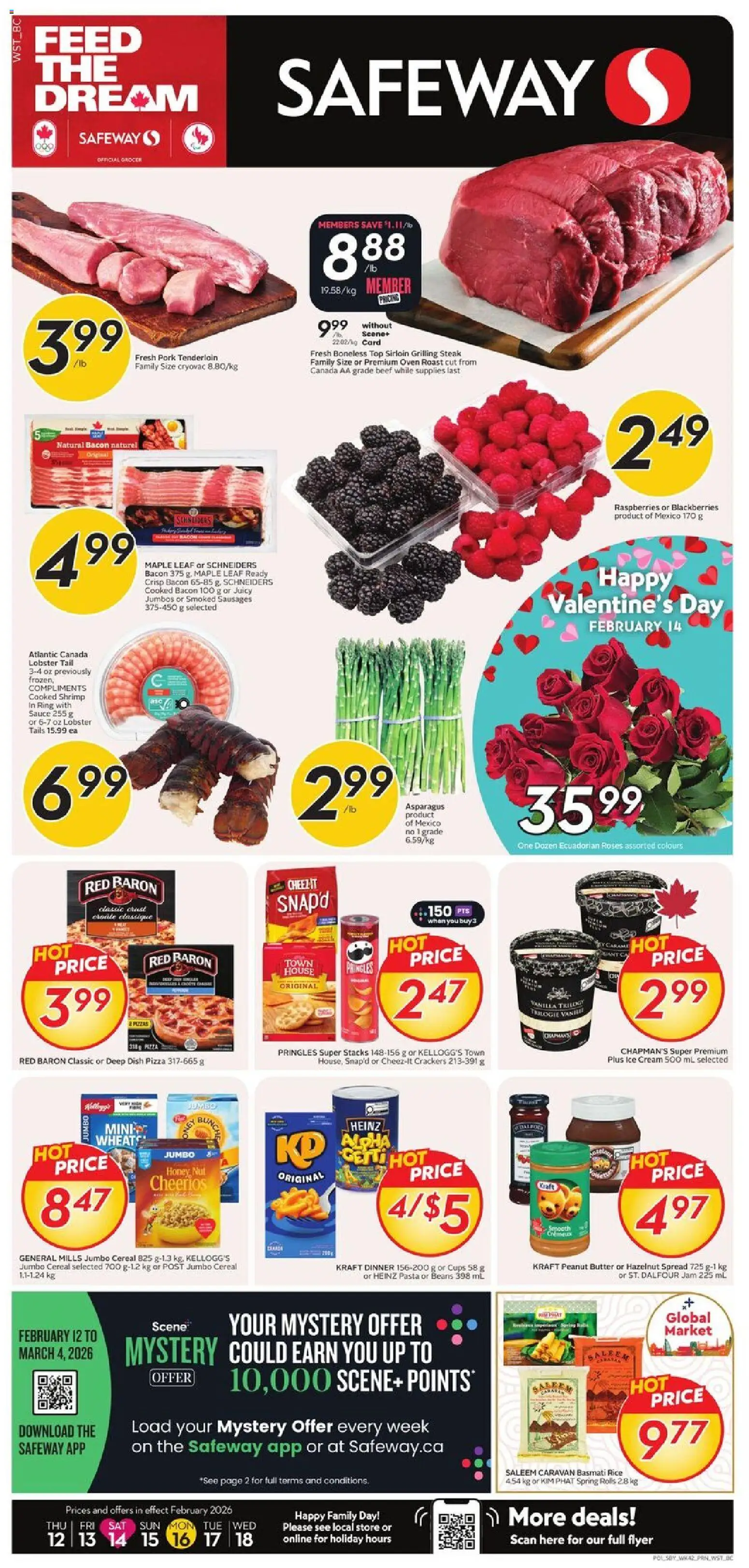 Preview of leaflet Weekly Flyer - BC from shop Safeway is valid from Feb 12, 2026 - Pasta, Steak, Beans, Peanut butter, Cream, Roast, Basmati rice, Jam