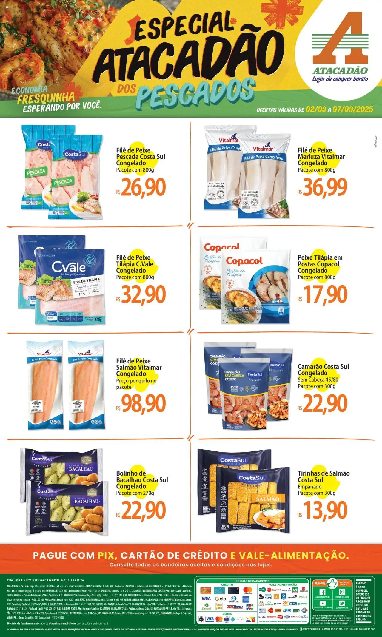 Atacadão folheto "Ofertas - RS" válido a partir de 02/09/2025 - número de página 1 - Água, Peixe, Camarão, Bacalhau, Salmão, Rodo, Tilápia, Filé de peixe