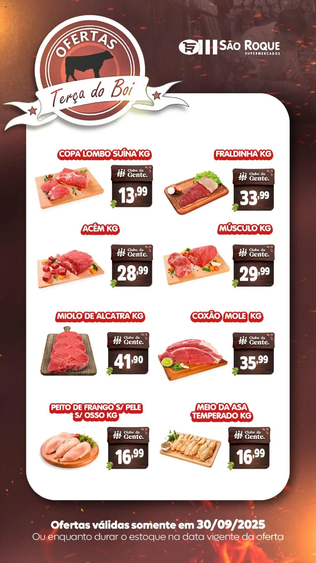 São Roque Supermercados folheto "Ofertas da semana" válido a partir de 30/09/2025 - número de página 1 - Copa, Frango, Peito de frango, Fraldinha, Alcatra, Lombo, Acém, Coxão mole