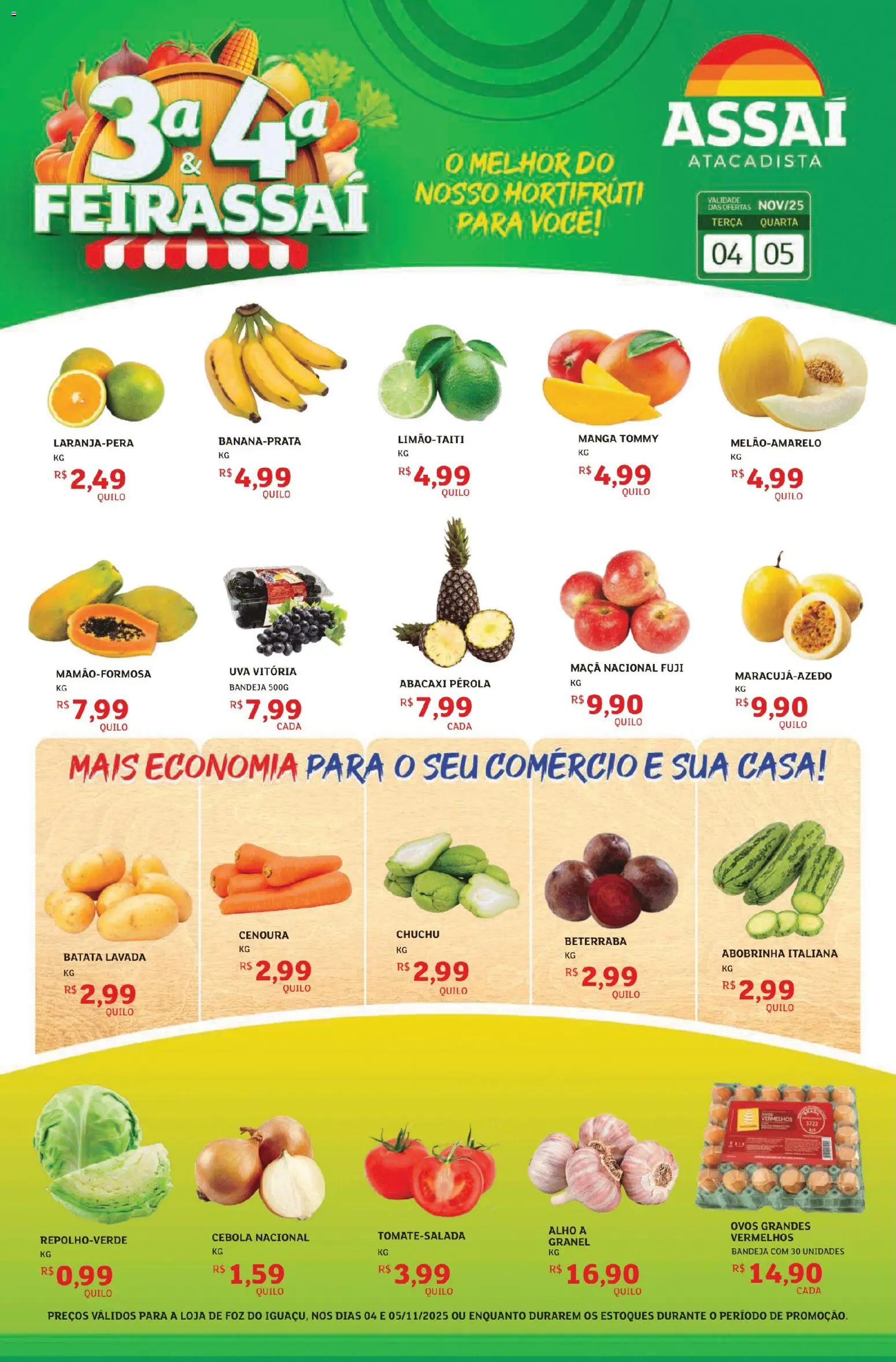 Pré-Visualização do folheto "Encarte - PR" da loja Assaí Atacadista válido a partir de 04/11/2025 - Manga, Uva, Ovos, Abacaxi, Chuchu, Batata, Cenoura, Cebola