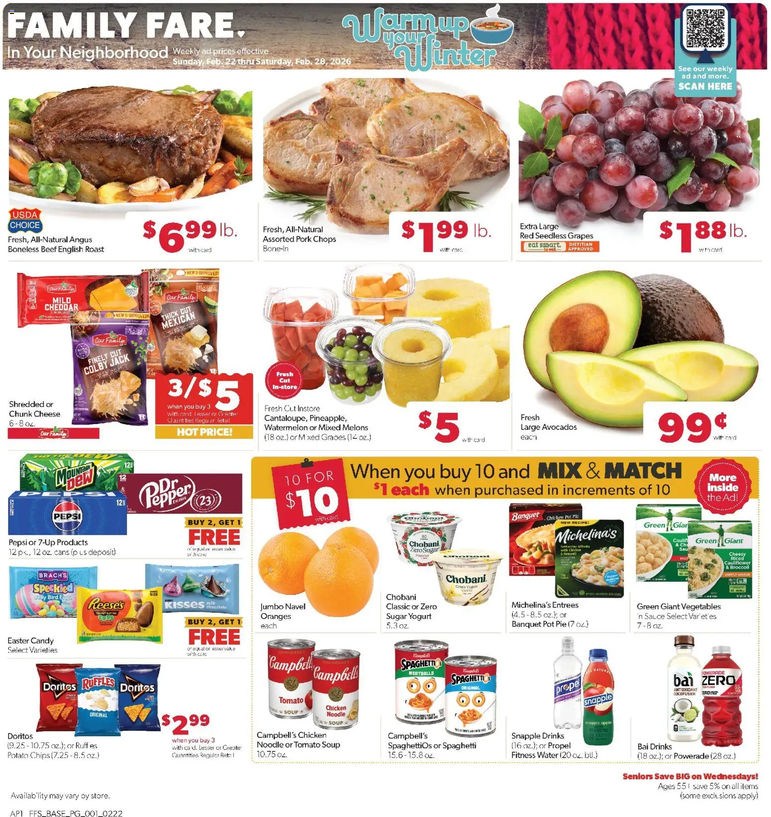 Ad Preview of Family Fare Weekly Ad from 02/22/2026 - Water, Candy, Vegetables, Watermelon, Sugar, Beef, Sauce, Seedless grapes