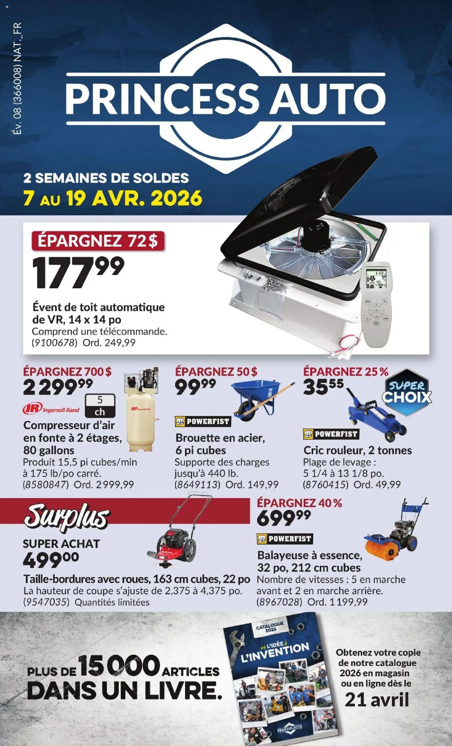 Preview of leaflet Princess Auto circulaire - 2 Semaines de Soldes ! from shop Princess Auto is valid from Apr 07, 2026