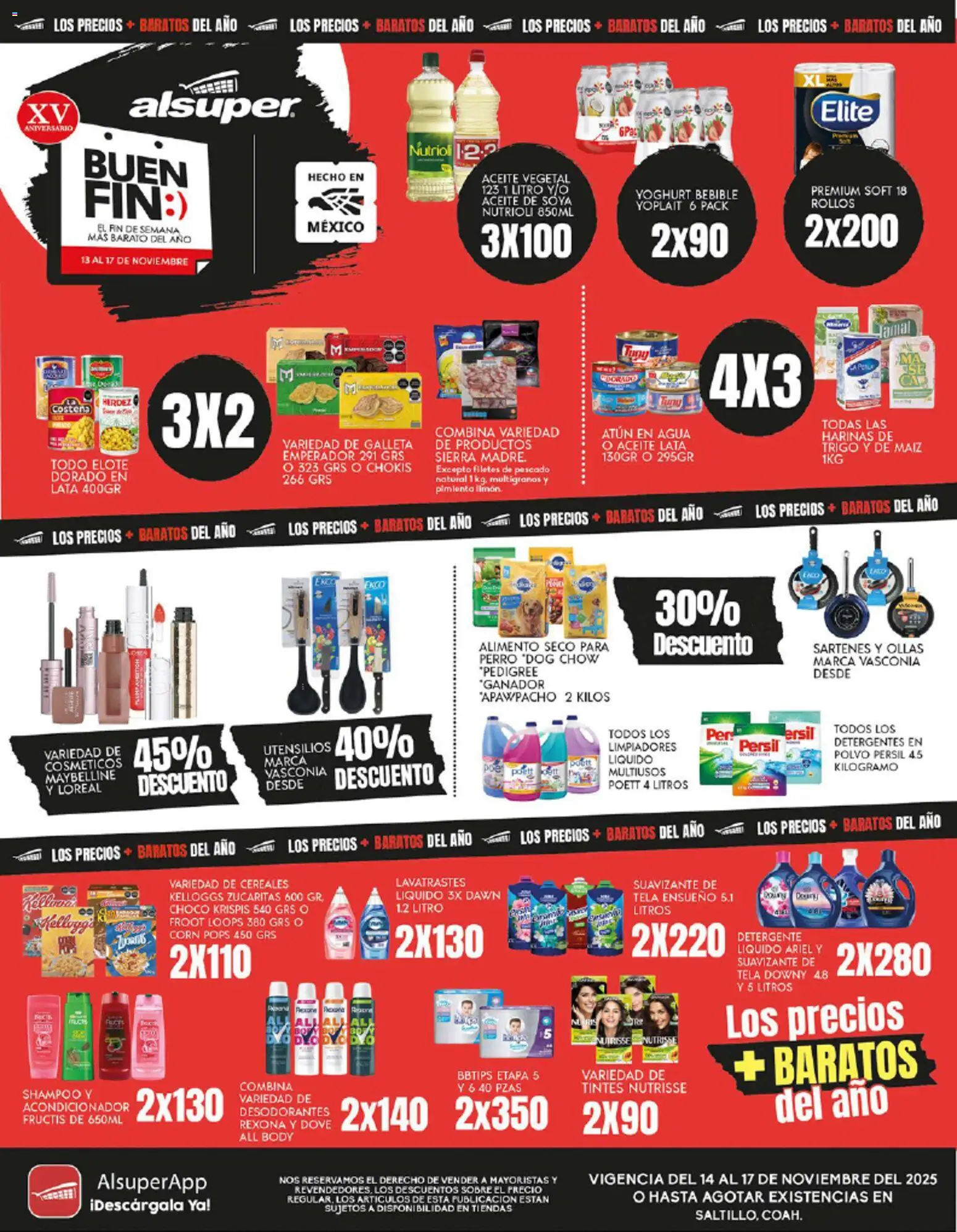 Vista previa las ofertas de la tienda Alsuper - Folleto Saltillo desde el 14/11/2025 - Agua, Té, Shampoo, Maíz, Aceite, Pimienta, Aceite vegetal, Detergente líquido