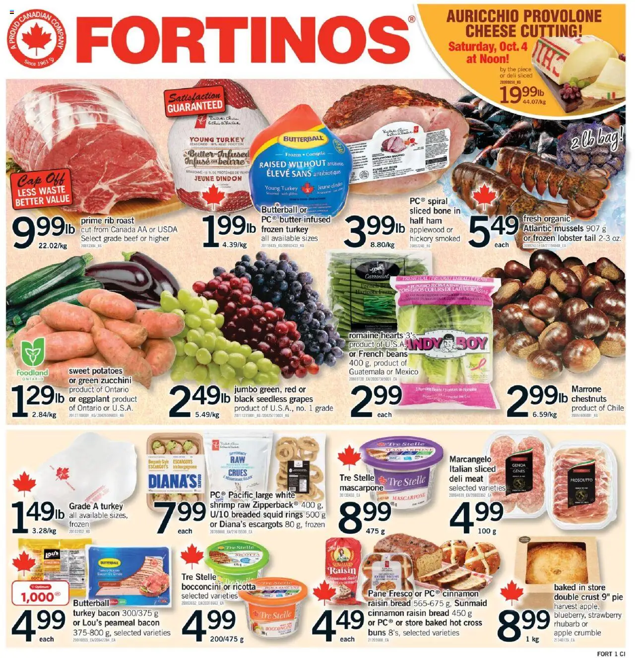 Fortinos flyer valid from Oct 02, 2025 - page number 1 - Cap, Zucchini, Potatoes, Bag, Beans, Eggplant, Ham, Ricotta