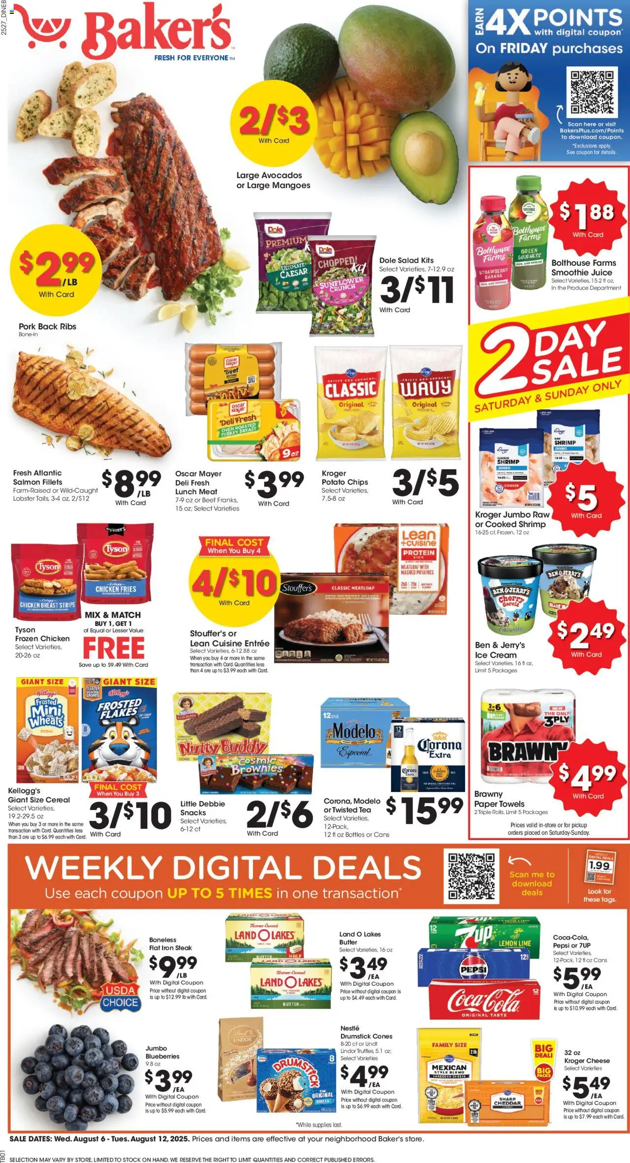 Baker's Weekly Ad from 08/06/2025 - Flyer - Page number 1 - Ice cream, Turkey, Juice, Protein, Butter, Lime, Cream, Turkey breast