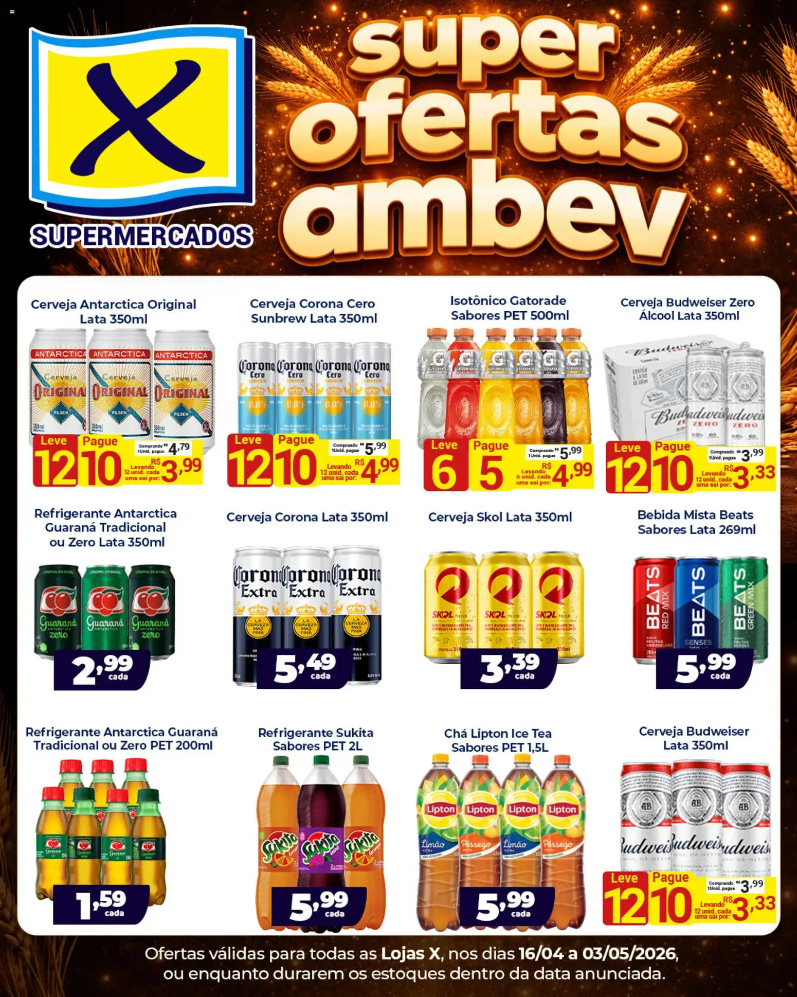 Pré-Visualização do folheto "X Supermercados ofertas Ambev" da loja X Supermercados válido a partir de 16/04/2026