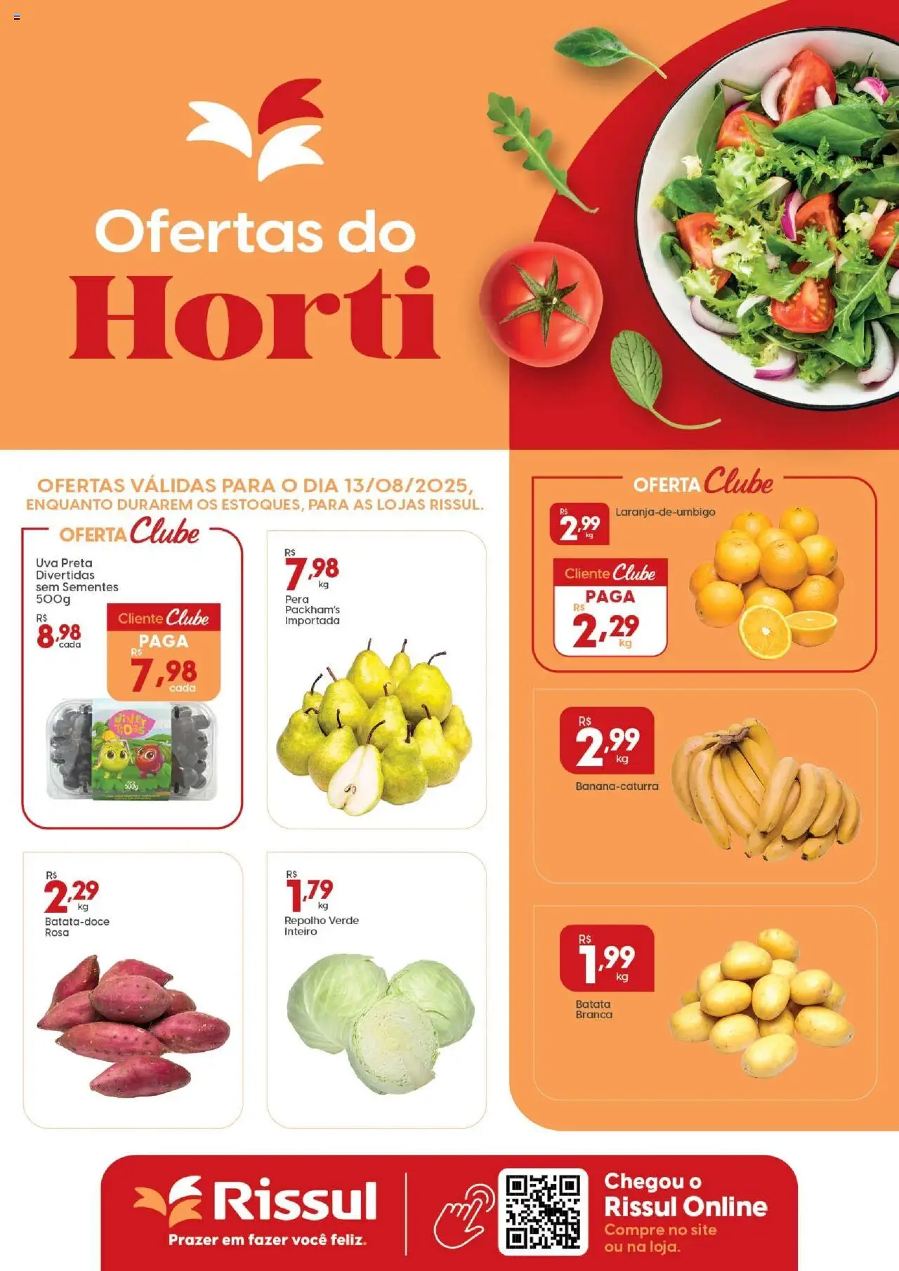 Rissul folheto "Ofertas Quarta do Horti" válido a partir de 13/08/2025 - número de página 1 - Uva, Batata, Pera, Repolho