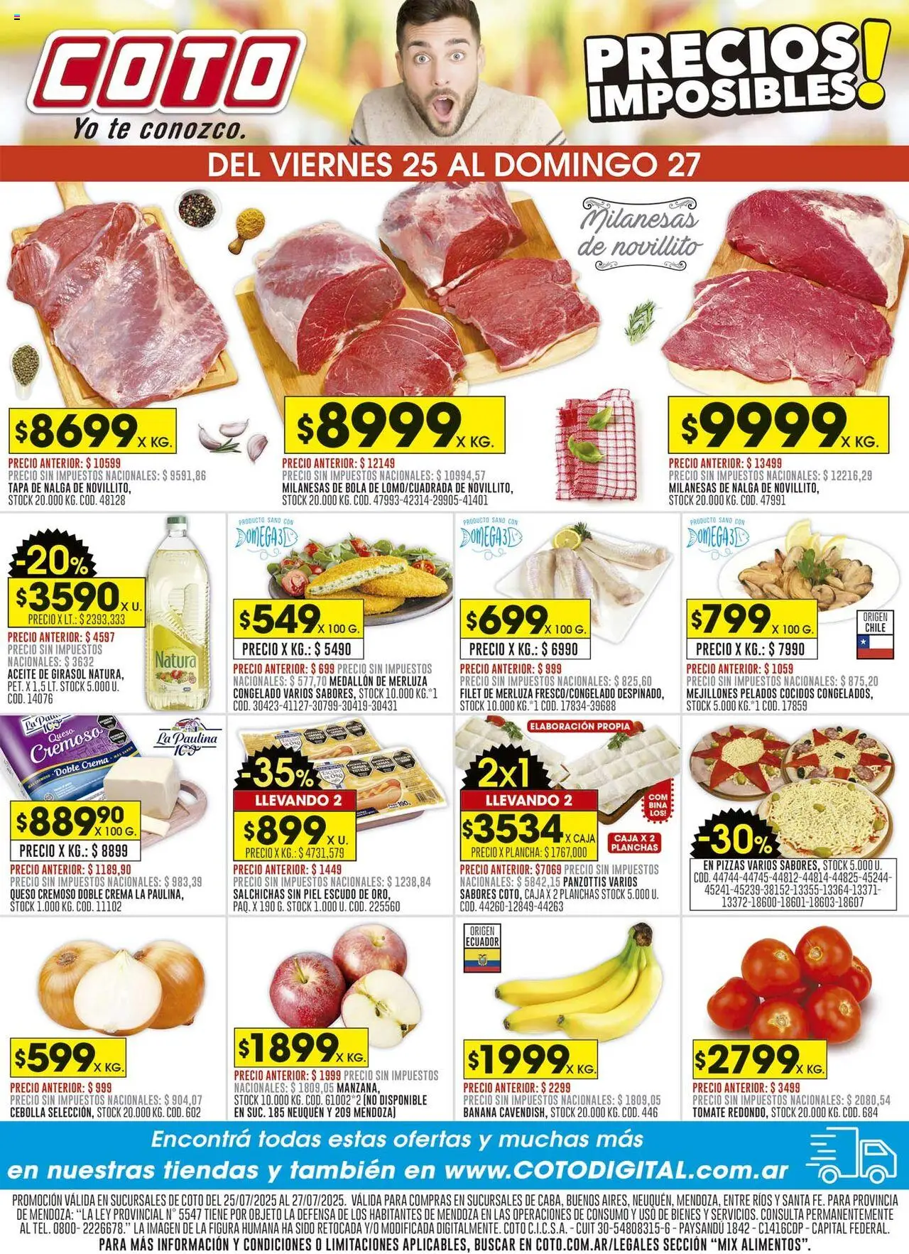 Coto Precios Imposibles del 25/07/2025 >> Catálogo - Té, Banana, Queso, Tomate, Caja, Plancha, Crema, Cebolla