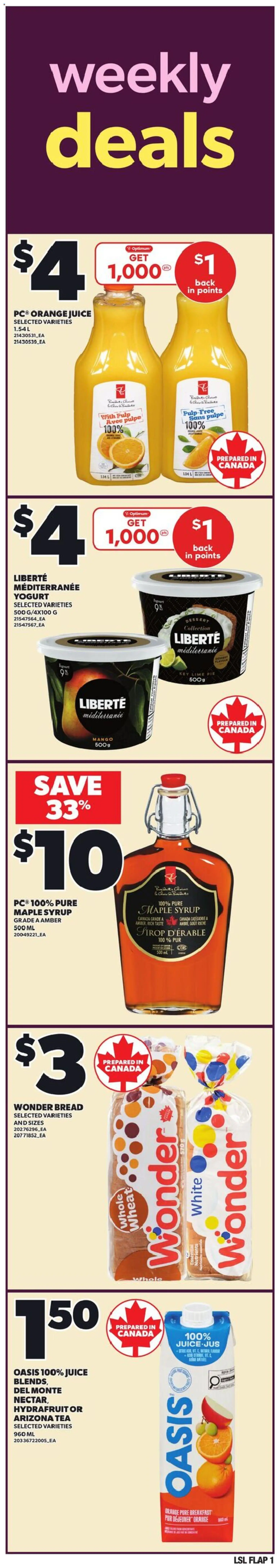 Preview of leaflet Weekly flyer / circulaire from shop Loblaws is valid from Jan 15, 2026 - Mango, Tea, Yogurt, Maple syrup, Juice, Lime, Orange juice, Syrup