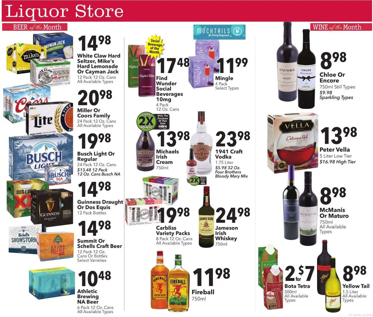 Ad Preview of Coborn's Coborn's Liquor Store from 03/11/2026 - Beer, Wine, Lemonade, Vodka, Whiskey, Cream, Jameson, Beverages