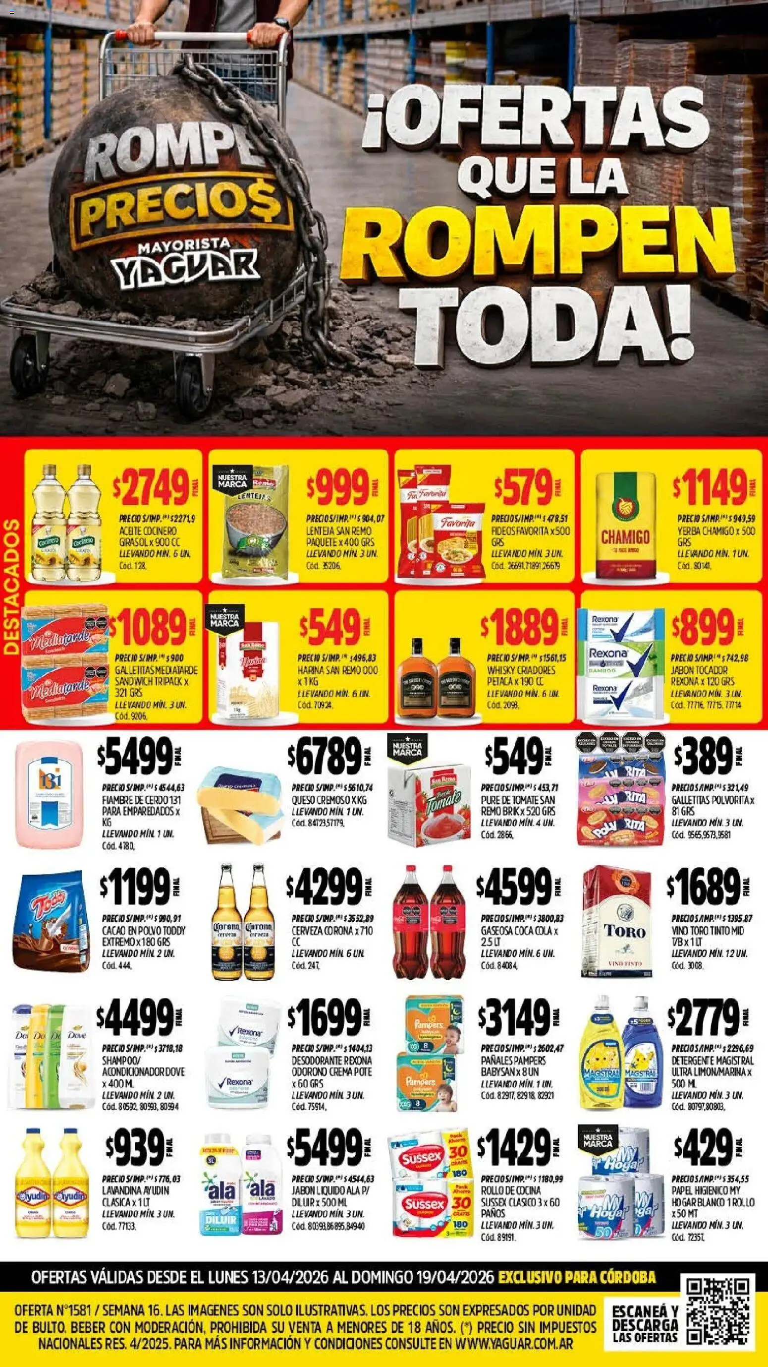 Vista previa del folleto de la tienda Yaguar válido desde el 13/04/2026 - Whisky, Queso, Cerdo, Cerveza Corona, Desodorante, Jabón líquido, Pure de Tomate, Puré