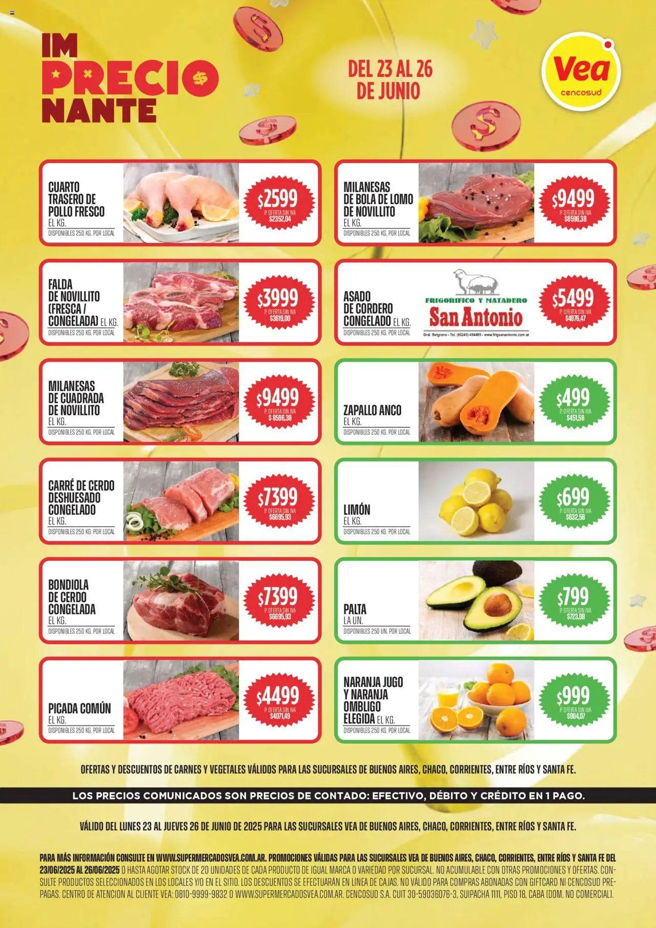 Vea Ofertas del 23/06/2025 >> Catálogo - Lomo, Milanesas, Falda, Bondiola de cerdo, Zapallo, Cordero, Palta, Cerdo