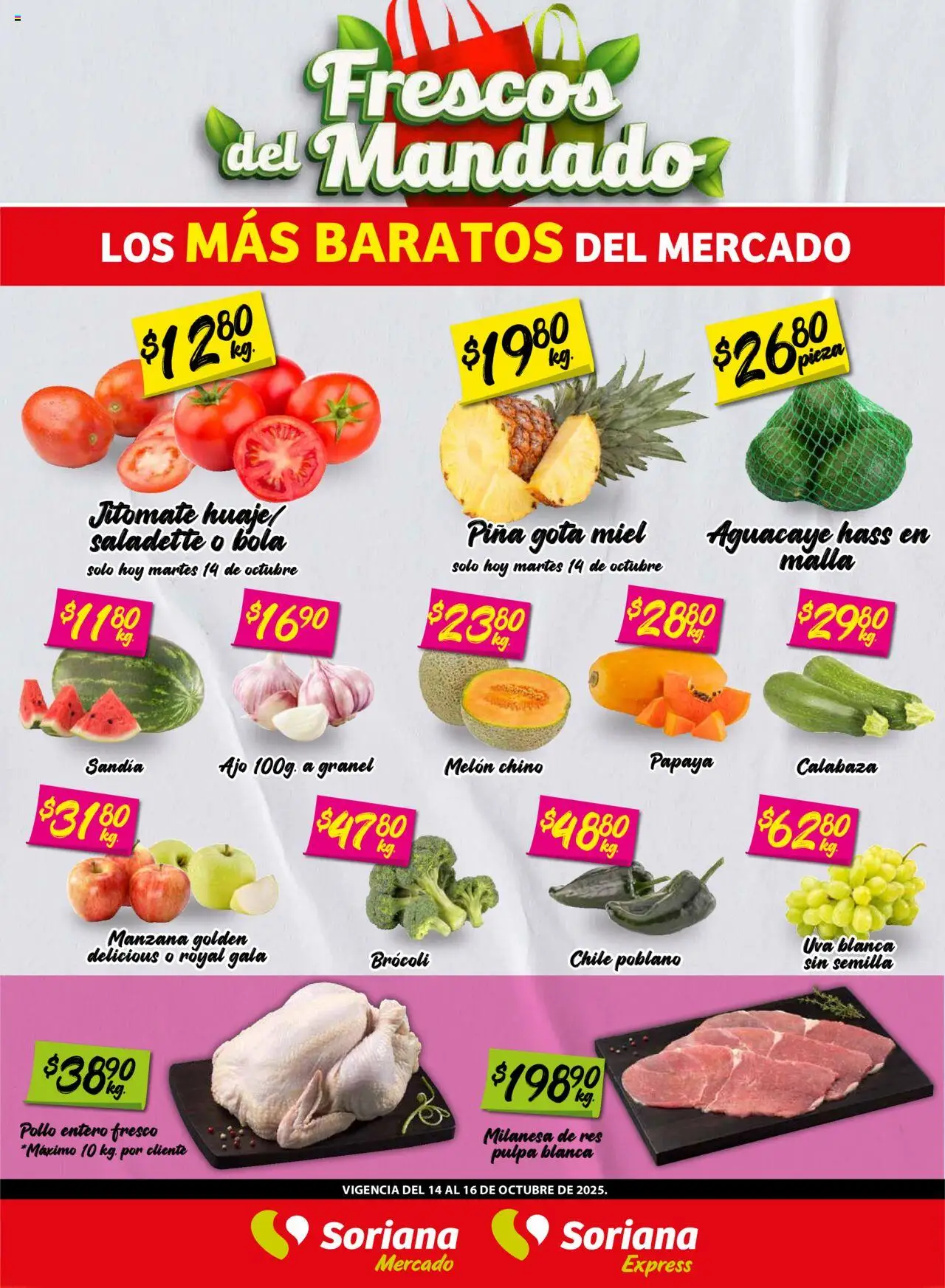 Frescos del Mandado Mercado: Ags, Nay, Jal, Qro, Col, Mich, Gto, Hgo, Tlax, Mor, Pue, Gro, Oax, Edo. de Mex, CDMX, Zac y Soriana y sus promociones válidas desde el 14/10/2025 - Número de página 1
