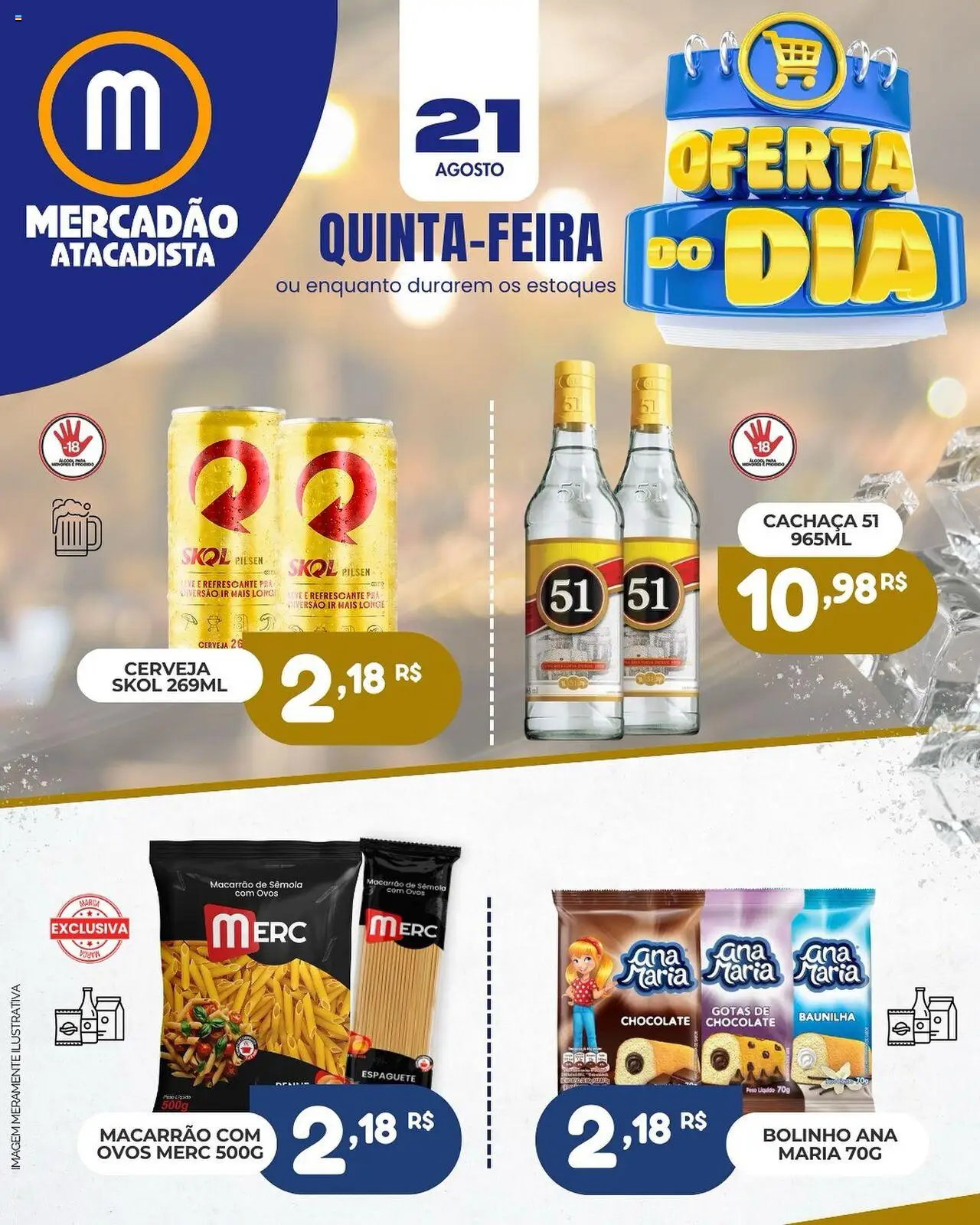 Mercadão Atacadista folheto "Ofertas do Dia" válido a partir de 21/08/2025 - número de página 1 - Chocolate, Cerveja, Macarrão, Ovos, Cachaça, Espaguete, Cachaça 51, Macarrão de sêmola