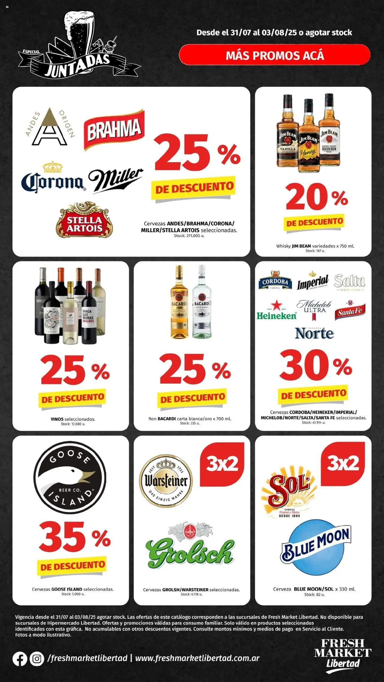 Hipermercado Libertad Juntadas - DOT del 31/07/2025 Online - Whisky, Cerveza, Ron, Bacardi, Jim Beam