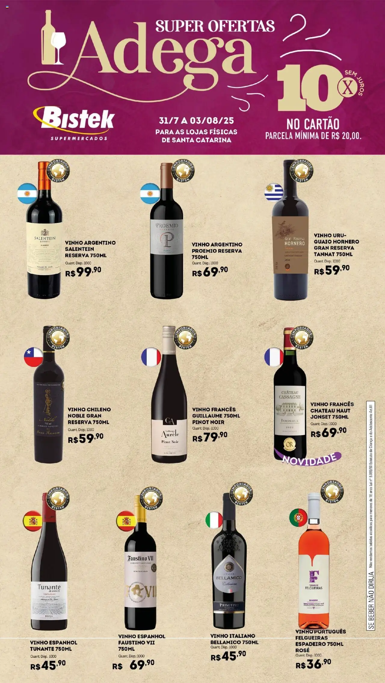 Bistek Supermercados folheto "Ofertas Adega" válido a partir de 31/07/2025 - número de página 1 - Vinho, Bebidas