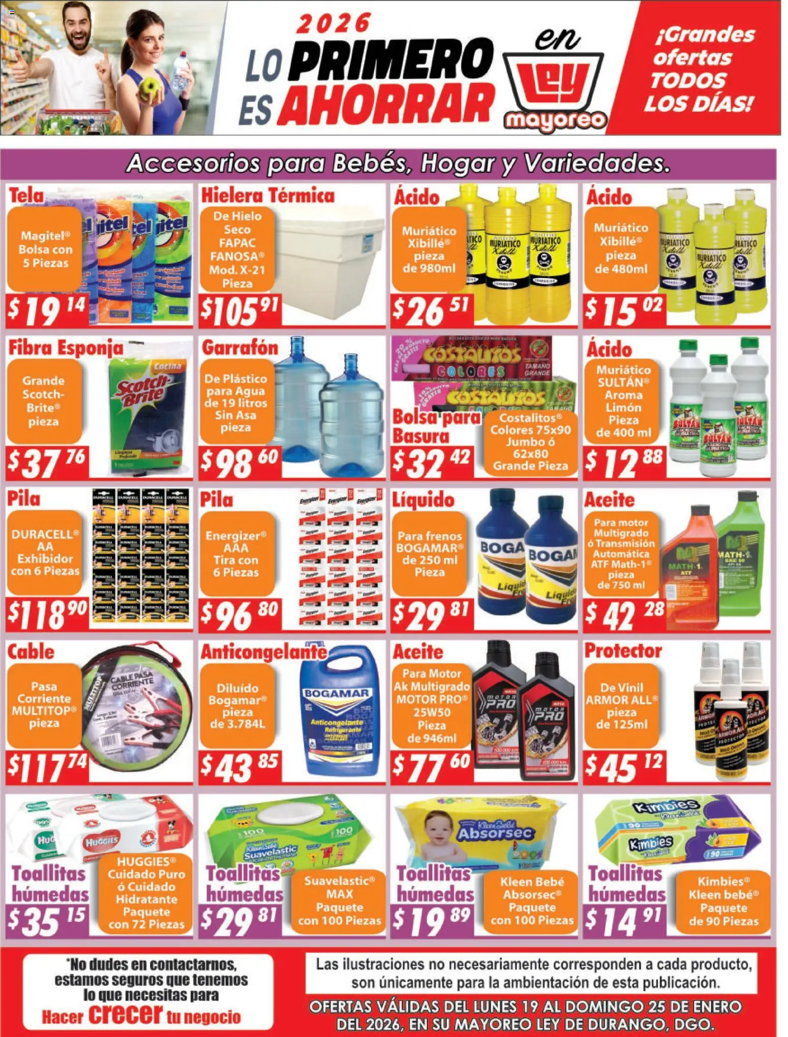 Vista previa las ofertas de la tienda Casa Ley - Folleto desde el 19/01/2026 - Agua, Cocina, Bolsa, Limón, Hielera, Toallitas húmedas, Aceite, Pila