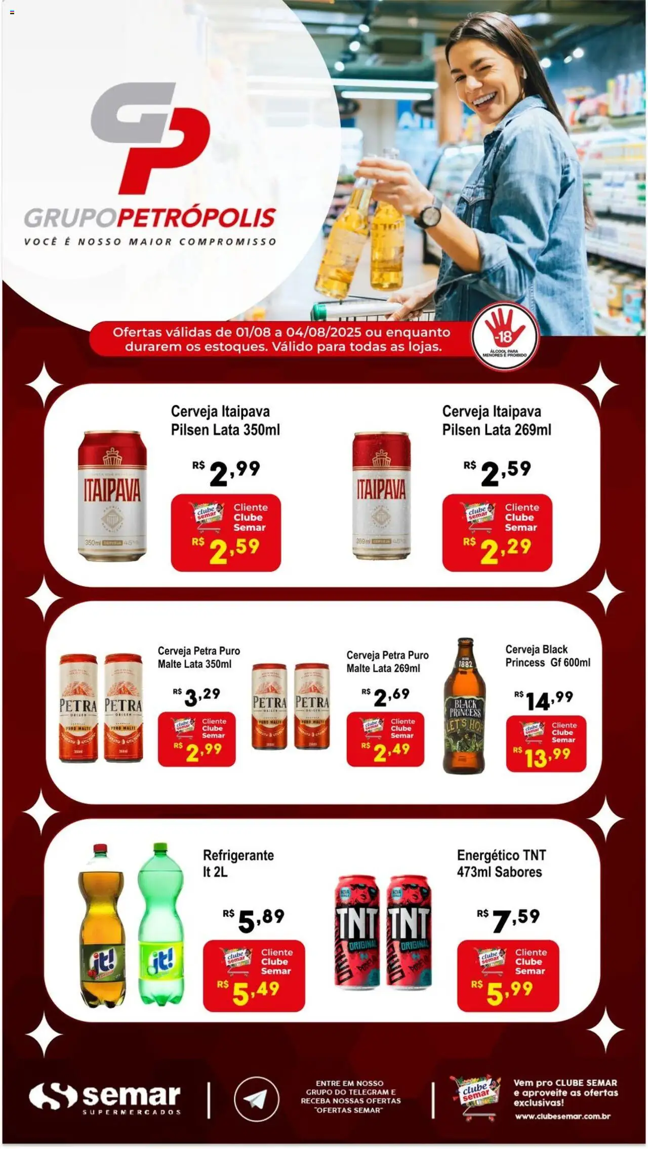 Semar Supermercado folheto "Ofertas Grupo Petrópolis" válido a partir de 01/08/2025 - número de página 1 - Cerveja, Refrigerante, Energético